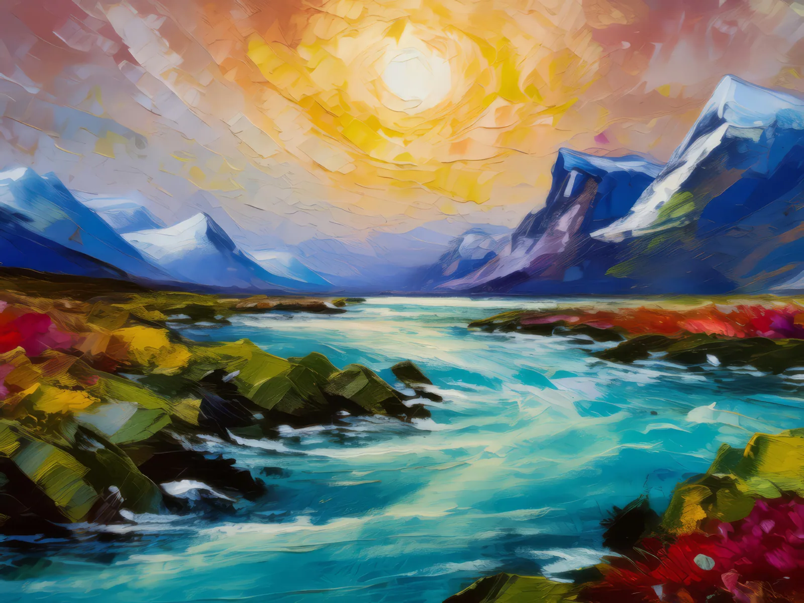 Arctic Glacial River, a palette-knife oil landscape by Emma Mickelberg