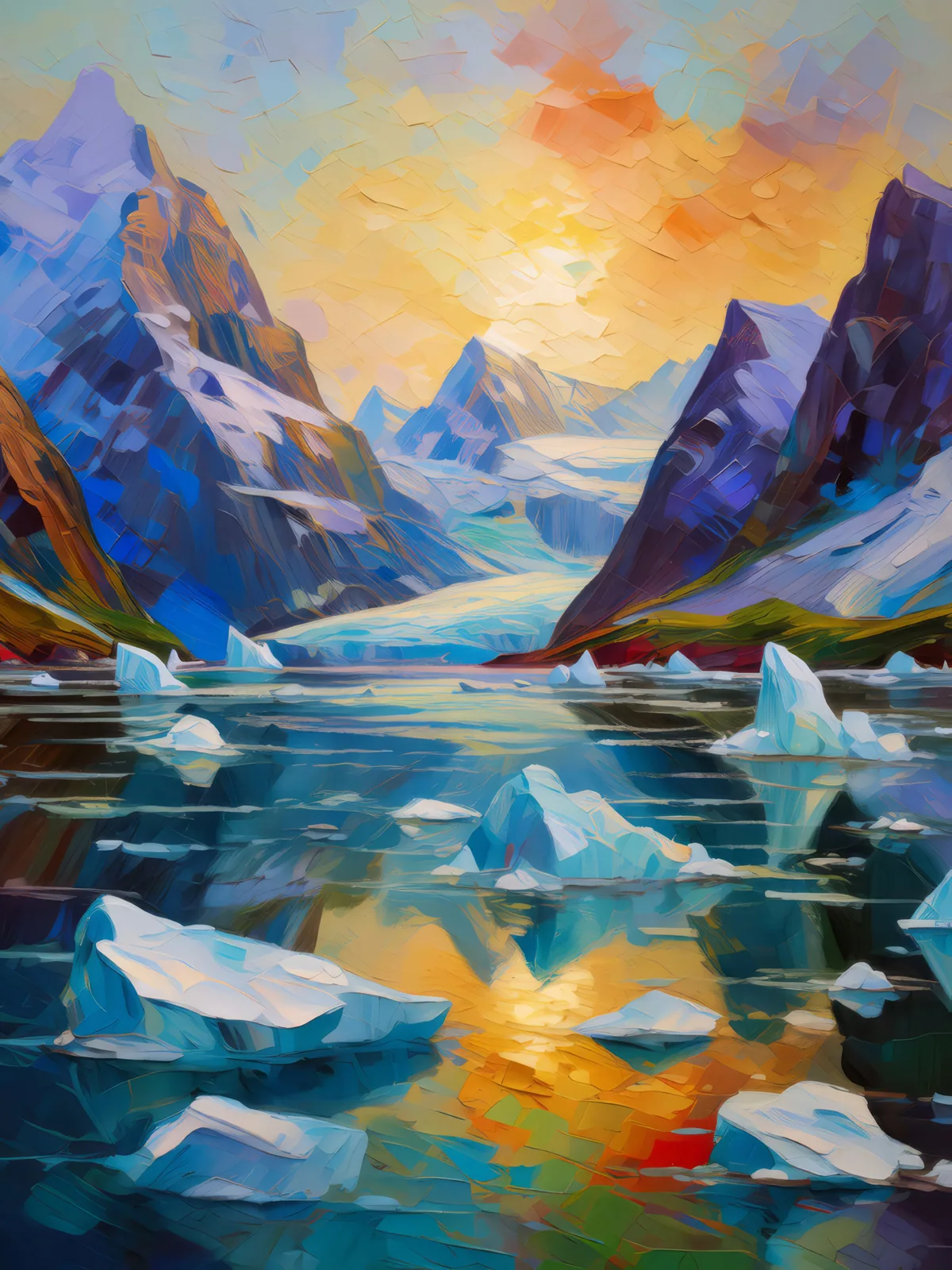 Arctic Glacier Bay, a palette-knife oil landscape by Emma Mickelberg