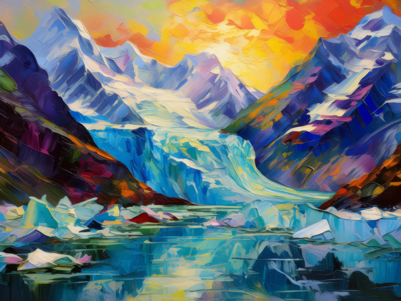 Arctic Glacier Flow, a palette-knife oil landscape by Emma Mickelberg