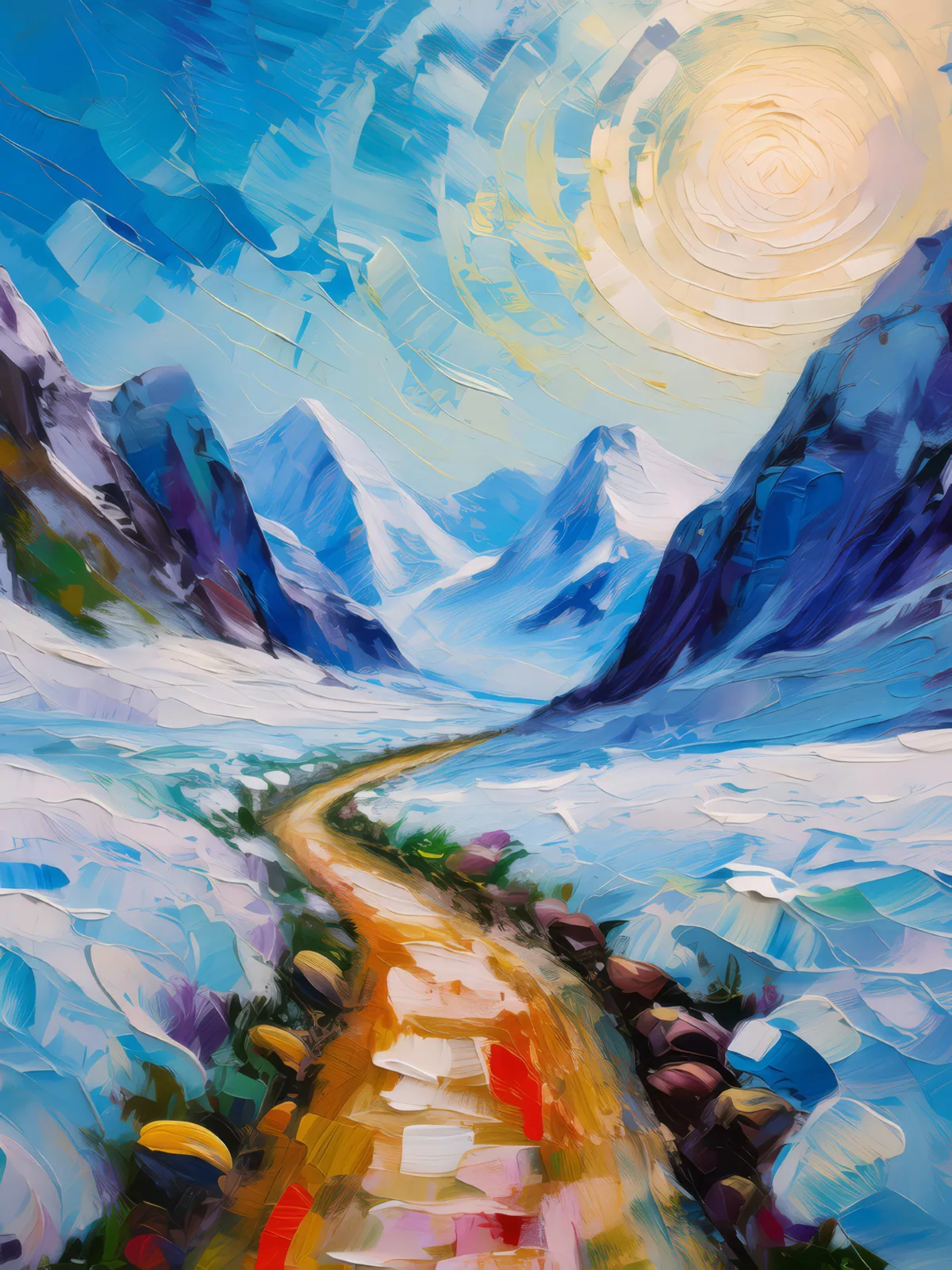Arctic Glacier Path, a palette-knife oil landscape by Emma Mickelberg