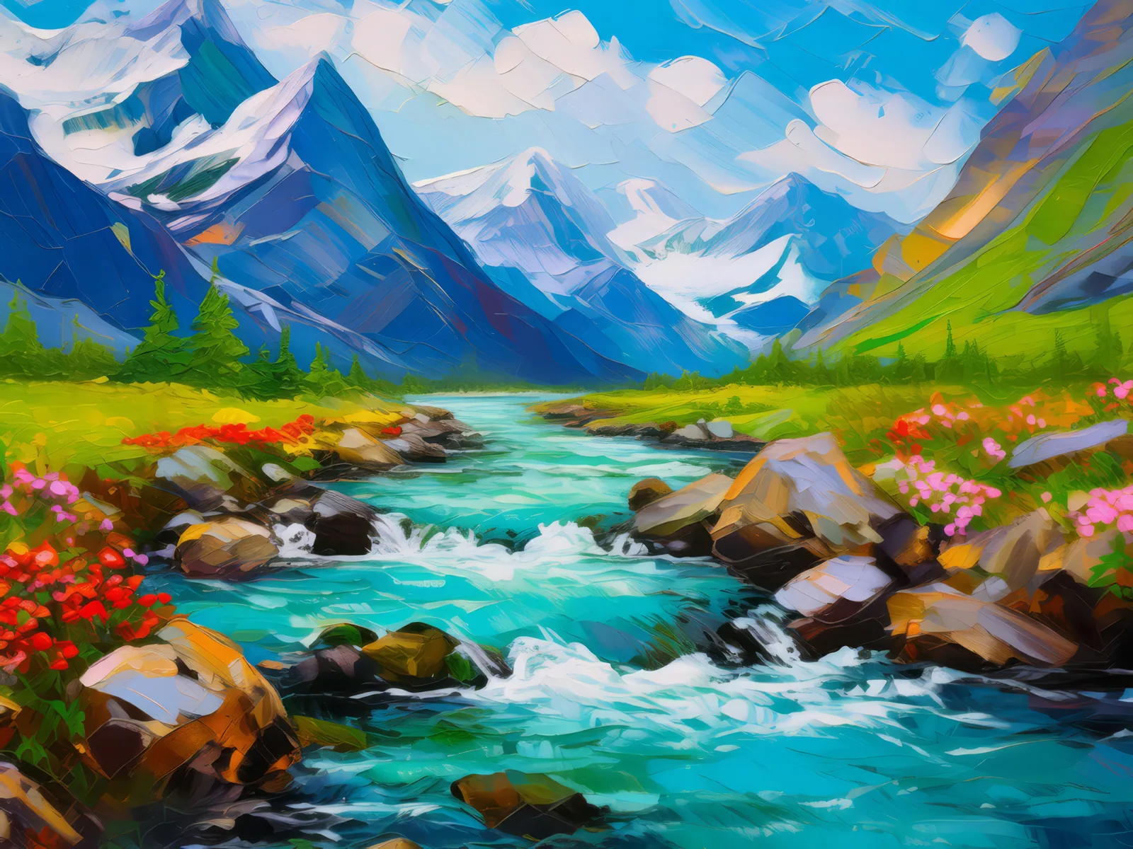 Arctic Glacier Stream, a palette-knife oil landscape by Emma Mickelberg