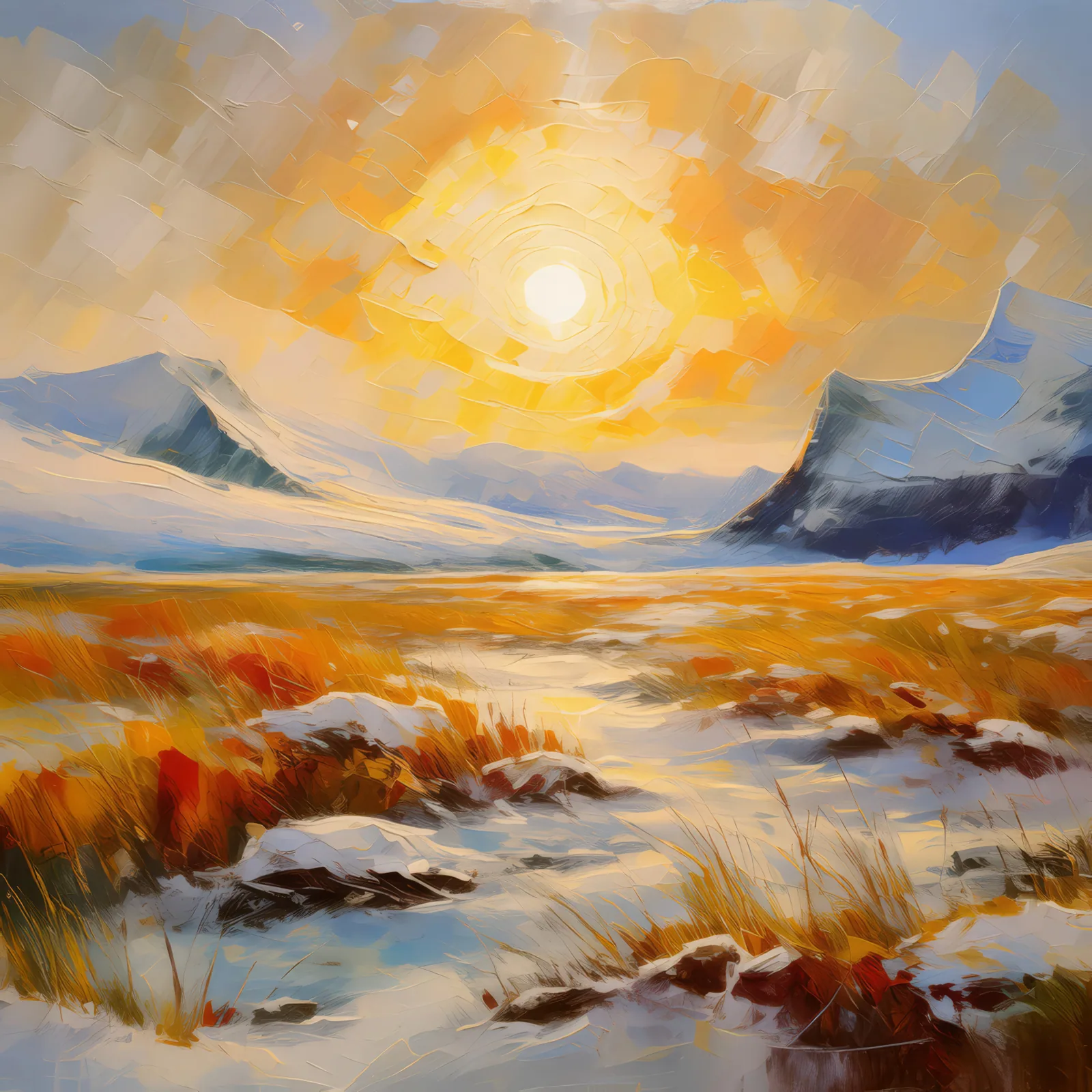 Arctic Grassland at Noon, a palette-knife oil landscape by Emma Mickelberg