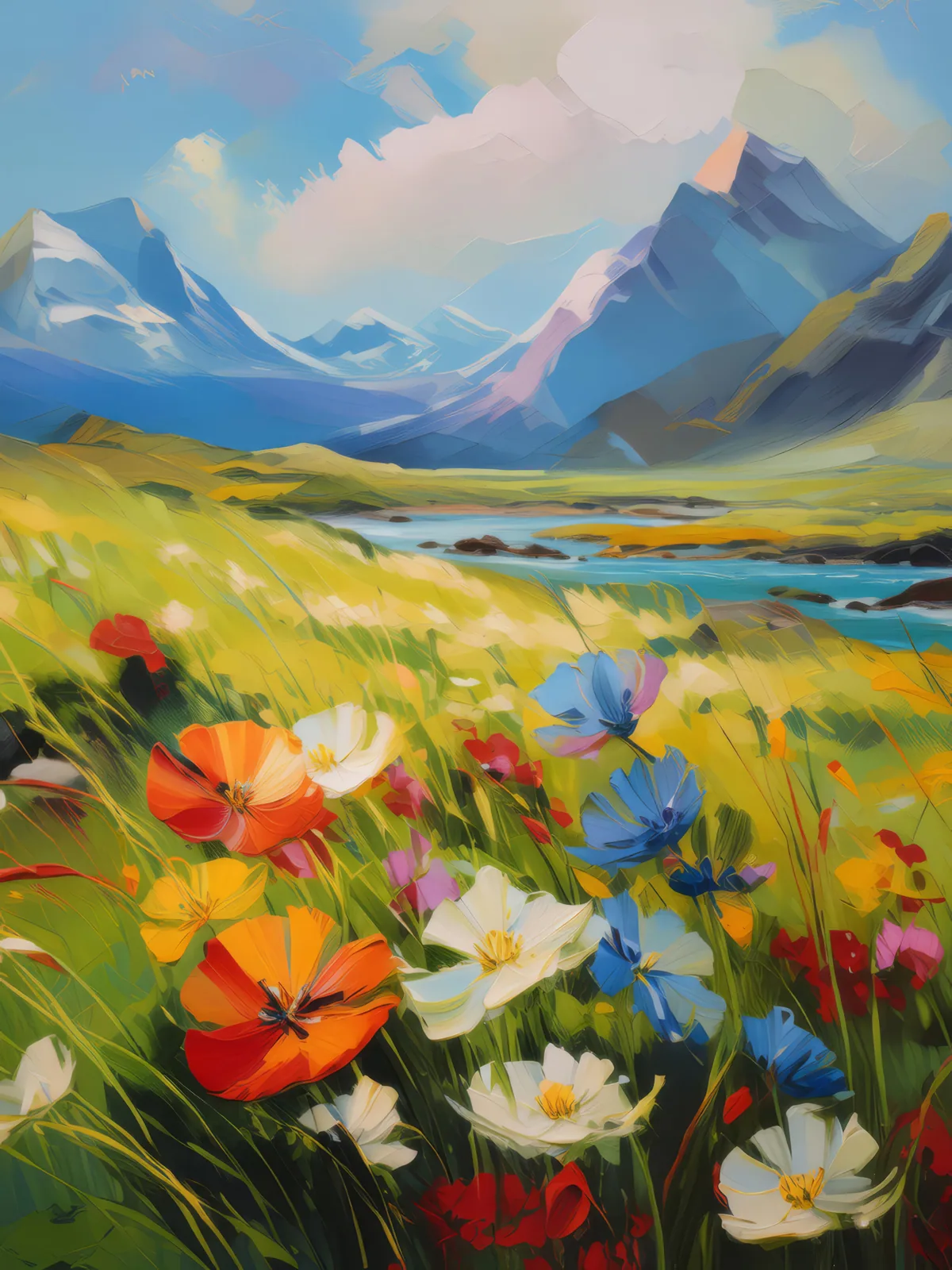 Arctic Grassland Flowers, a palette-knife oil landscape by Emma Mickelberg