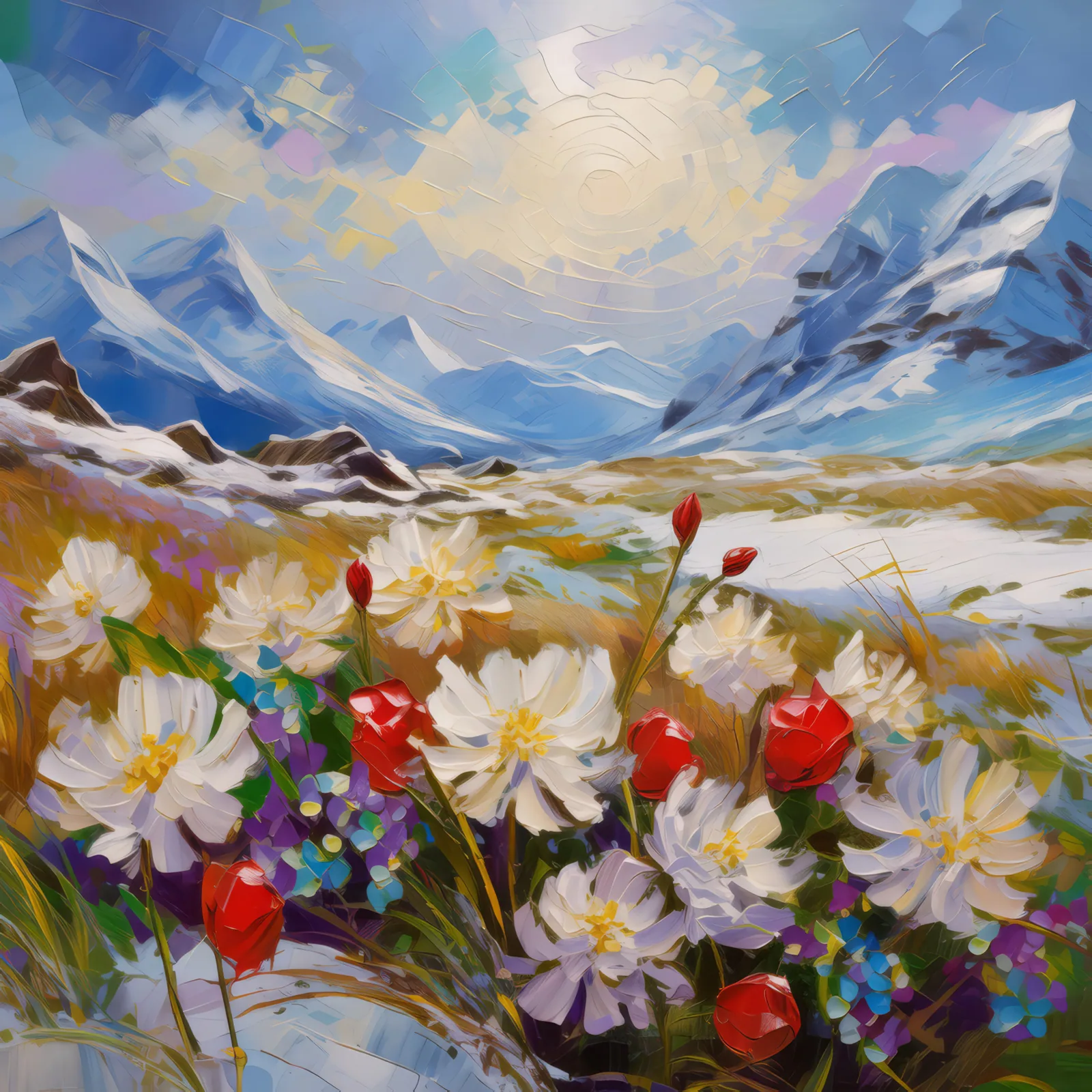 Arctic Grassland in Bloom, a palette-knife oil landscape by Emma Mickelberg