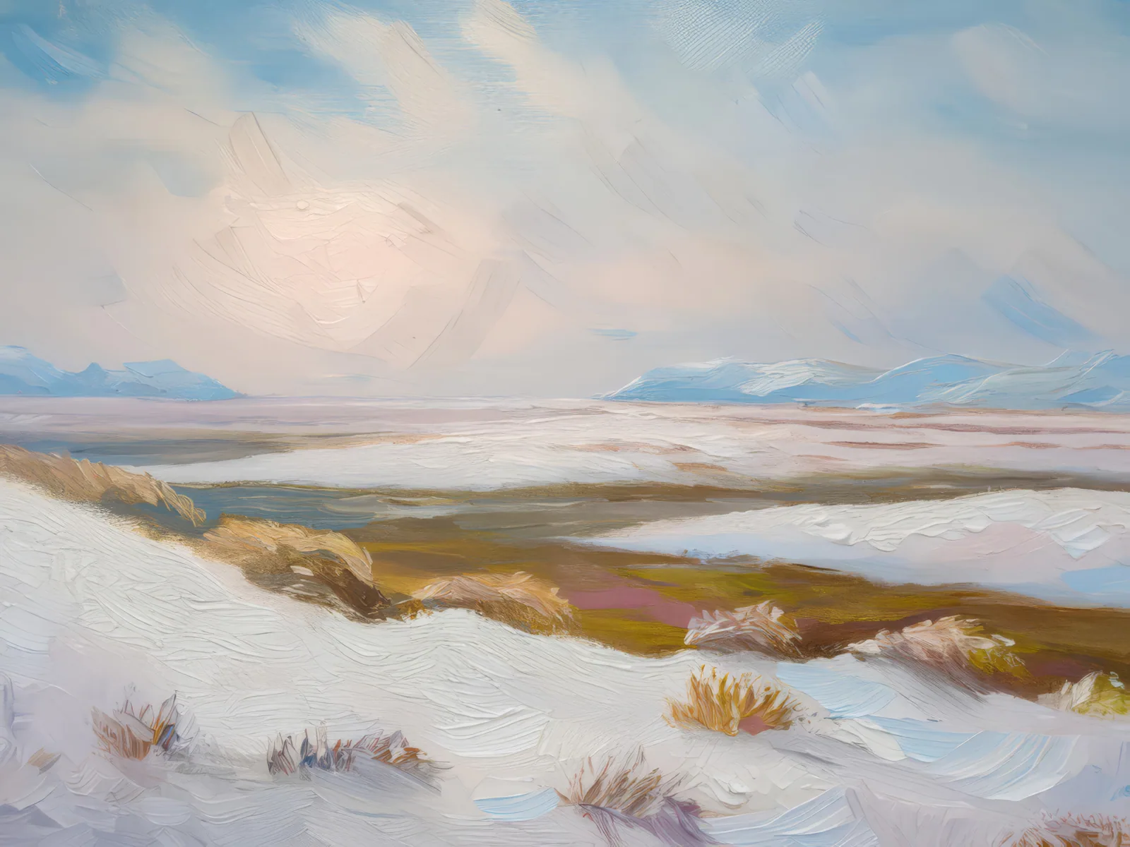Arctic Grassland in Winter, a palette-knife oil landscape by Emma Mickelberg