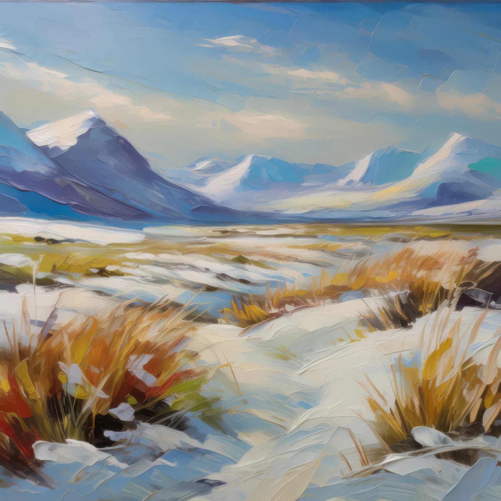 Arctic Grassland Panorama, a palette-knife oil landscape by Emma Mickelberg