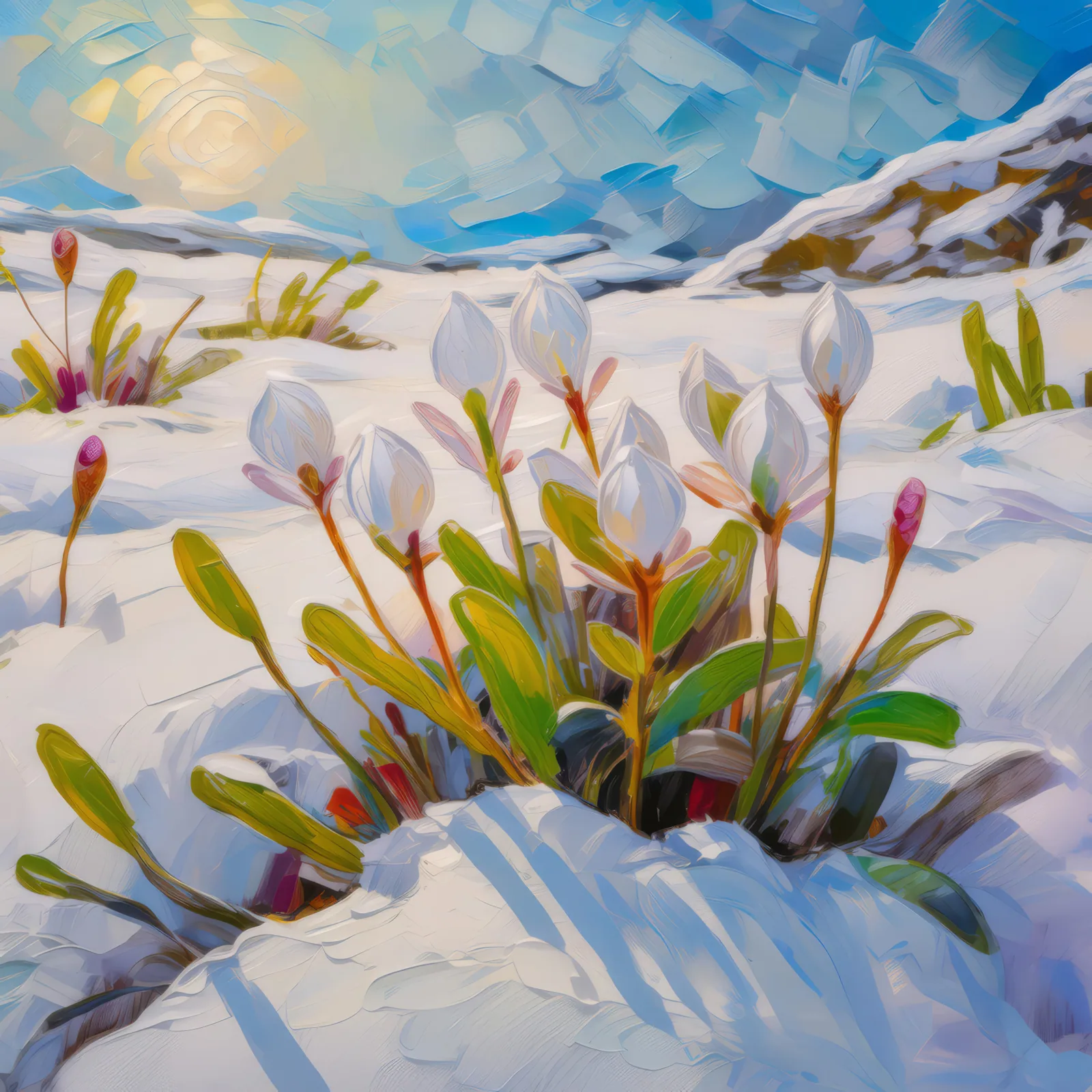 Arctic Grassland Spring, a palette-knife oil landscape by Emma Mickelberg
