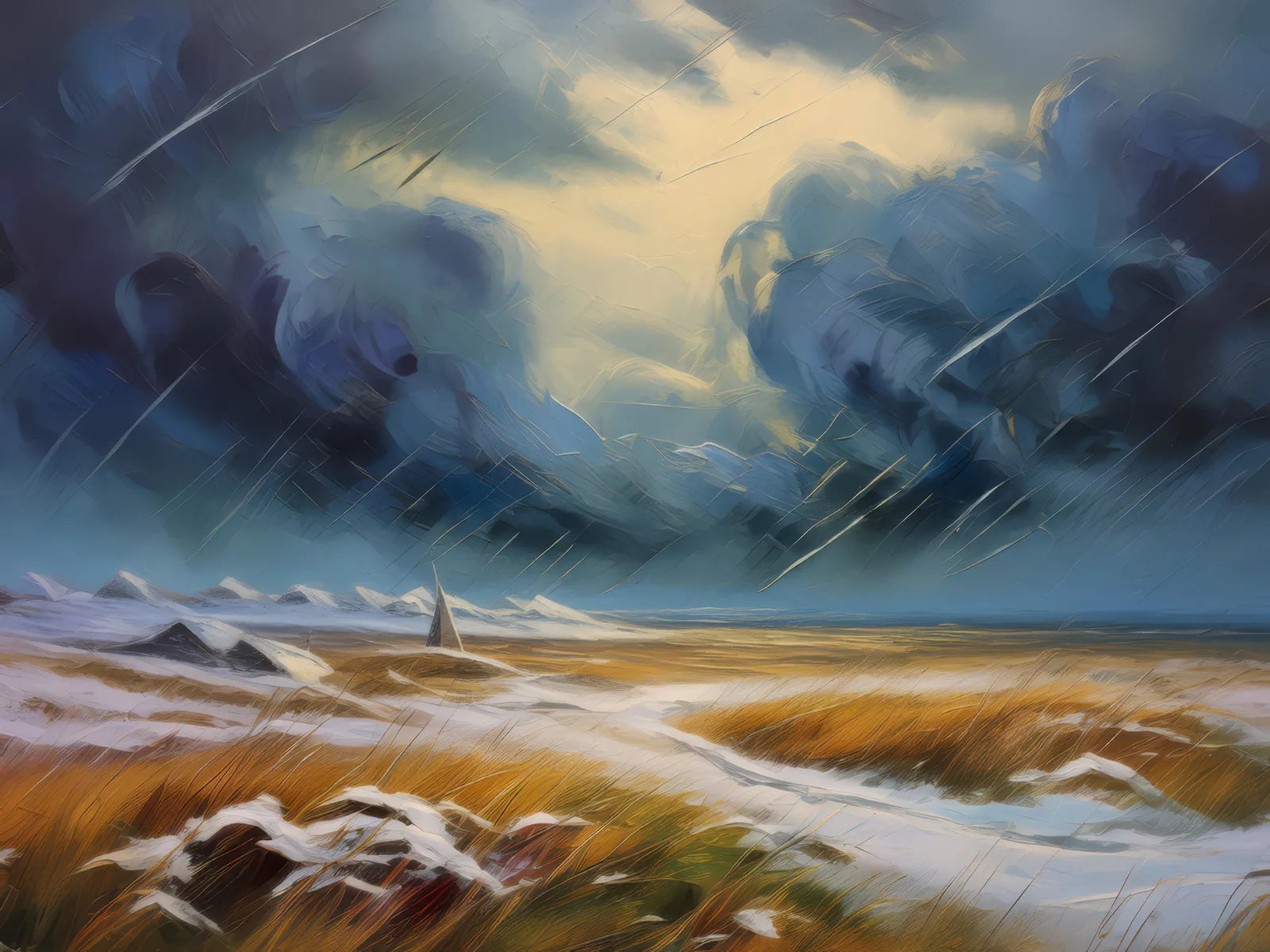 Arctic Grassland Storm, a palette-knife oil landscape by Emma Mickelberg