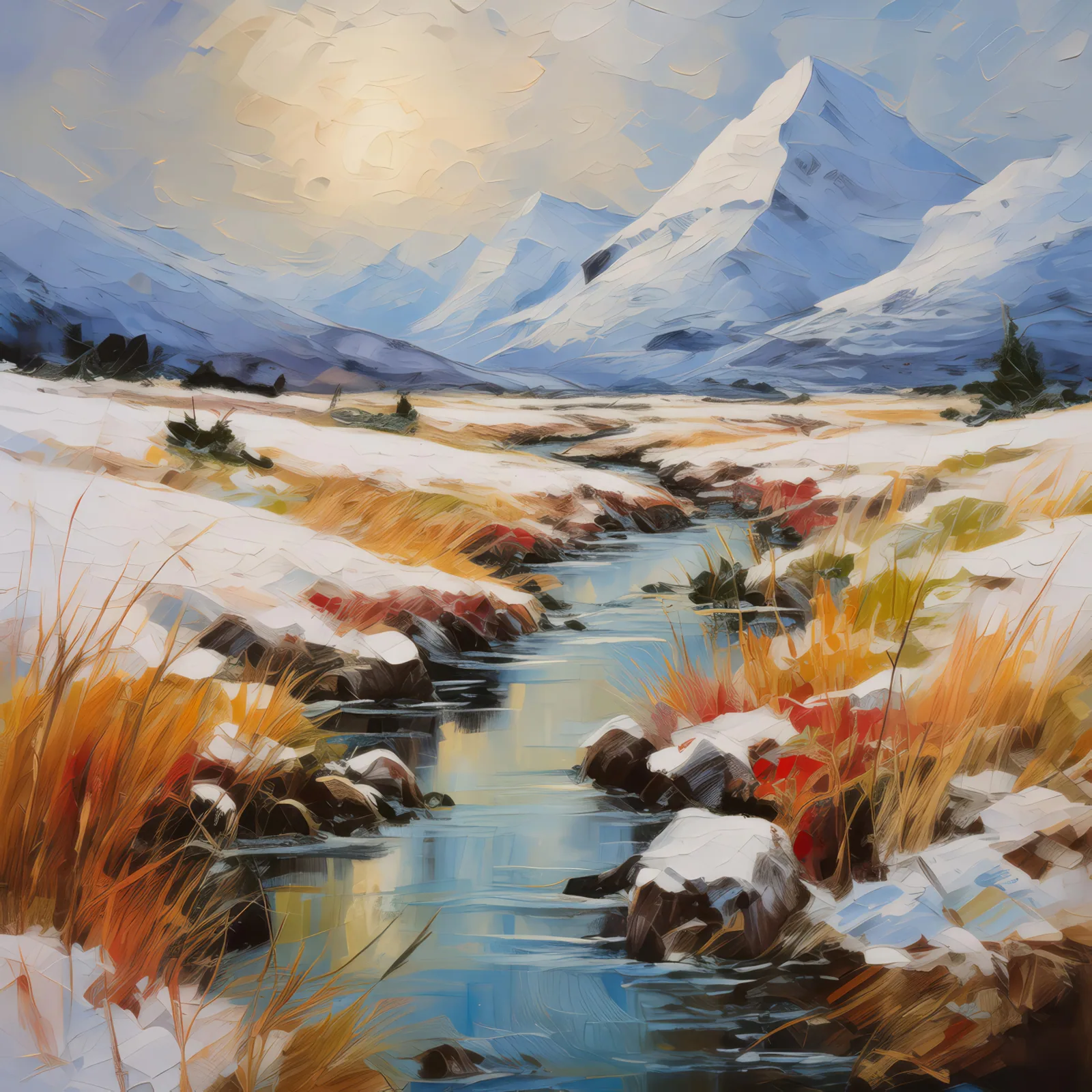 Arctic Grassland Stream, a palette-knife oil landscape by Emma Mickelberg