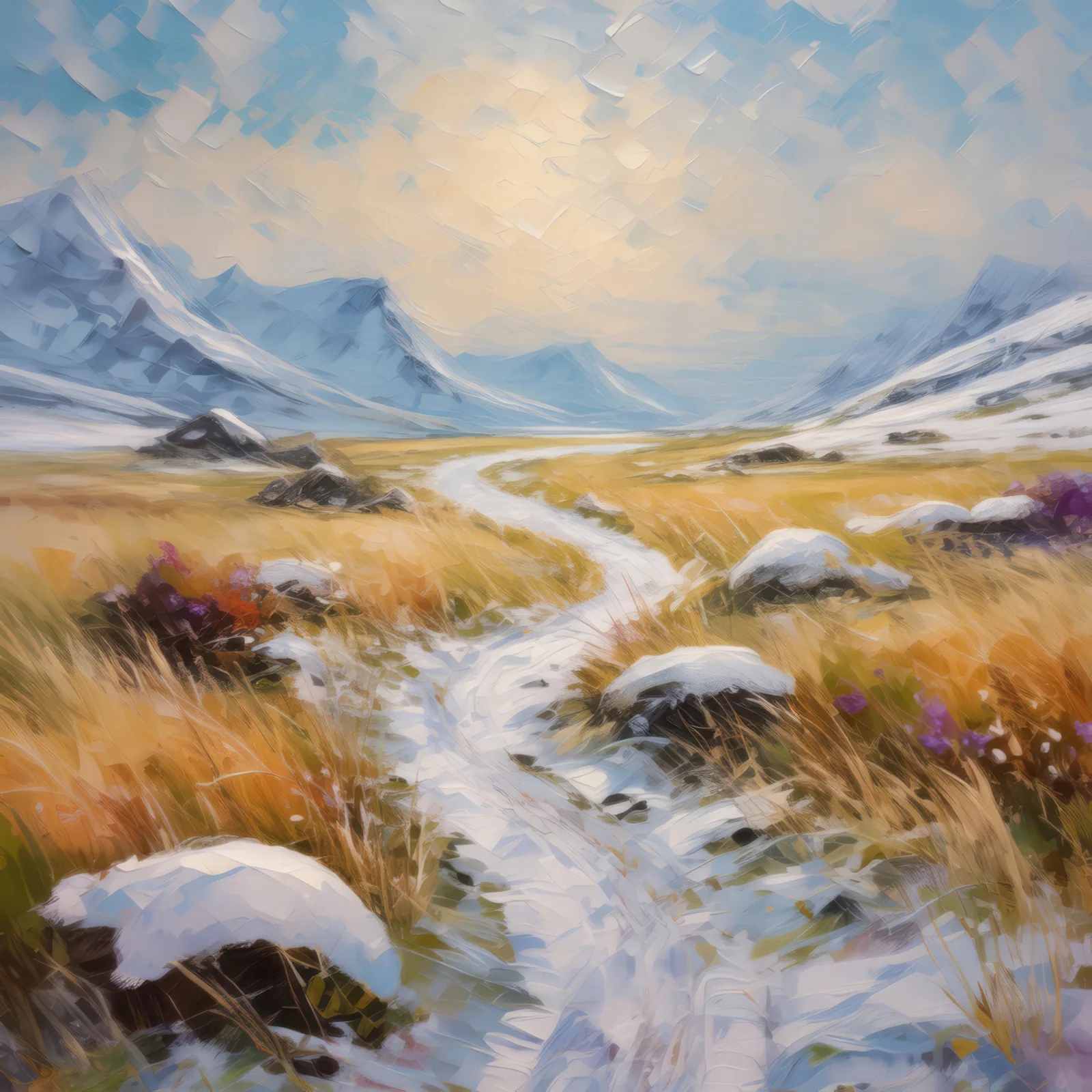 Arctic Grassland Trail, a palette-knife oil landscape by Emma Mickelberg