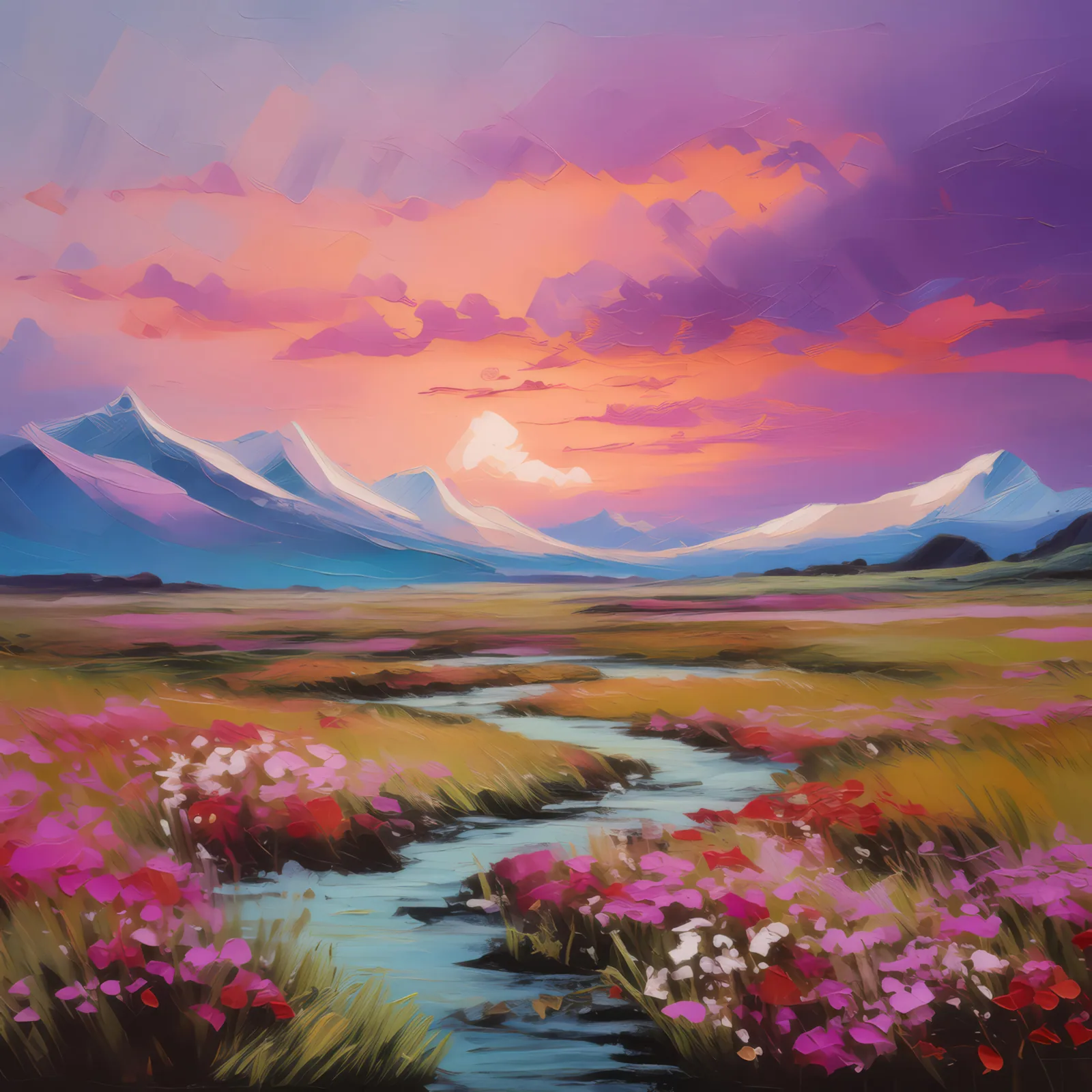 Arctic Grassland Twilight, a palette-knife oil landscape by Emma Mickelberg