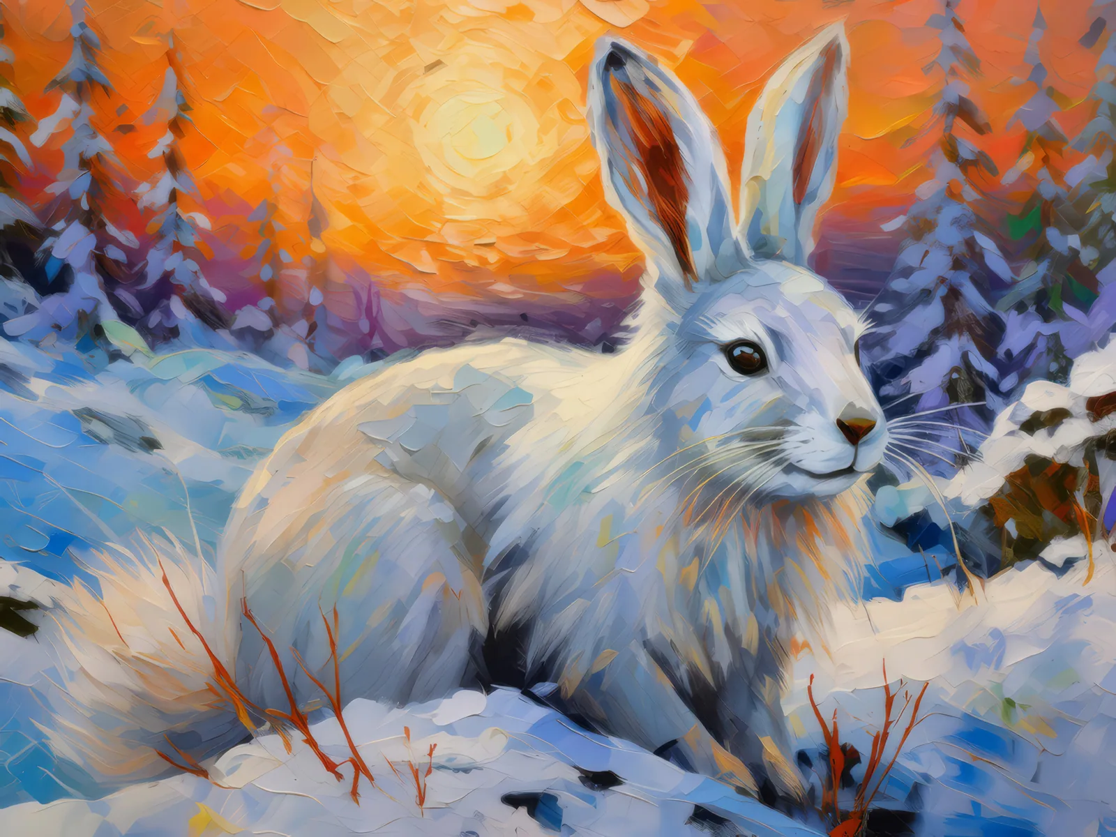Arctic Hare Haven, a palette-knife oil landscape by Emma Mickelberg
