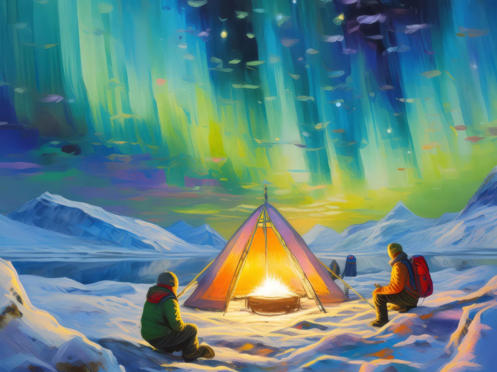 Arctic Ice Camp, a palette-knife oil landscape by Emma Mickelberg