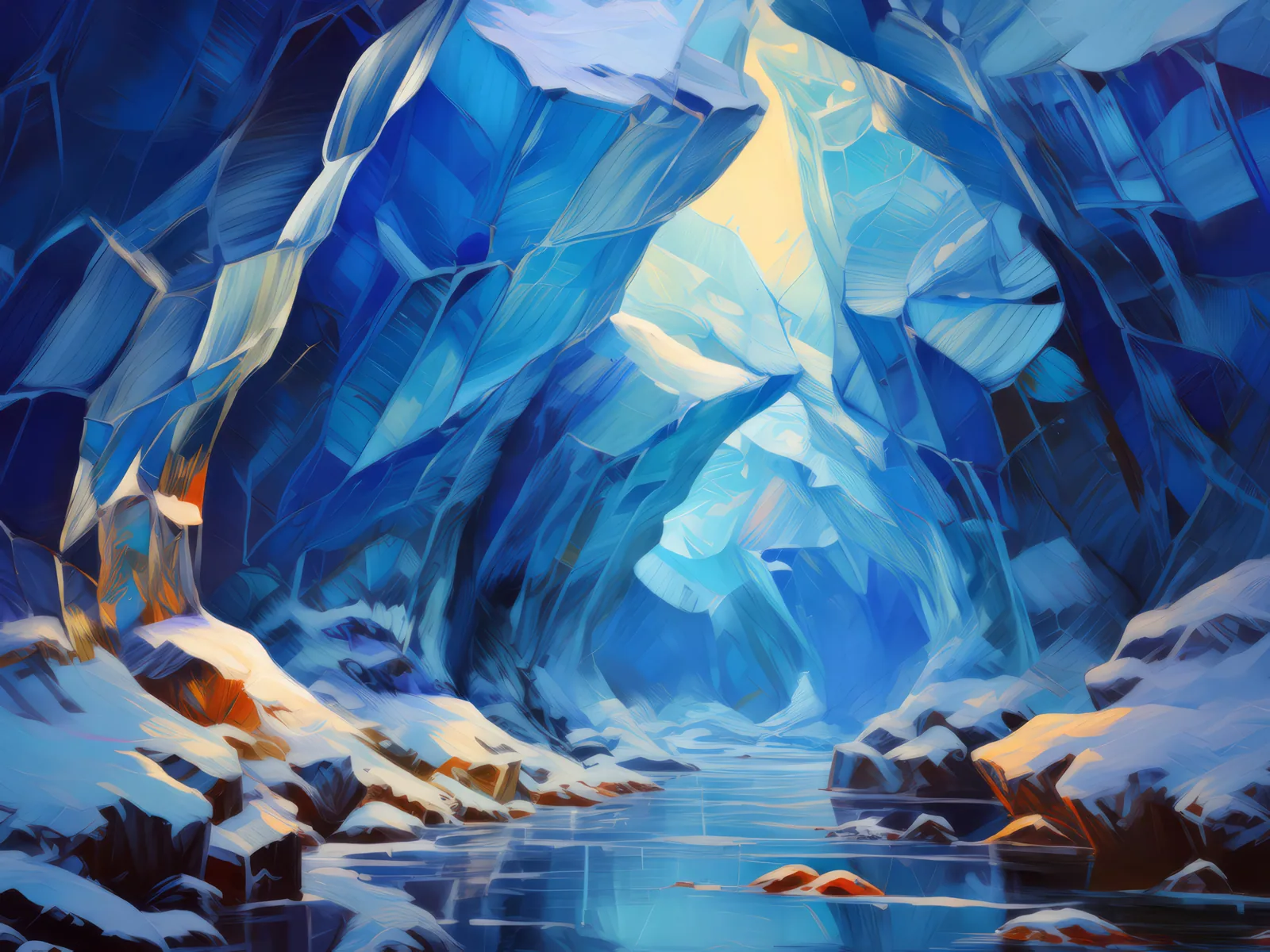 Arctic Ice Caverns, a palette-knife oil landscape by Emma Mickelberg