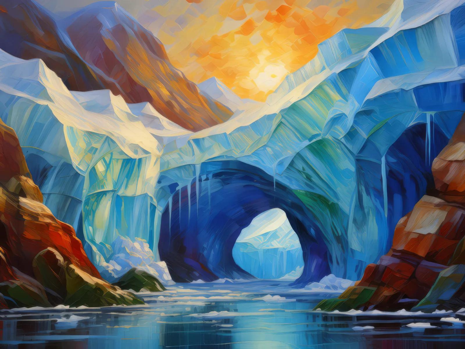 Arctic Ice Caves, a palette-knife oil landscape by Emma Mickelberg