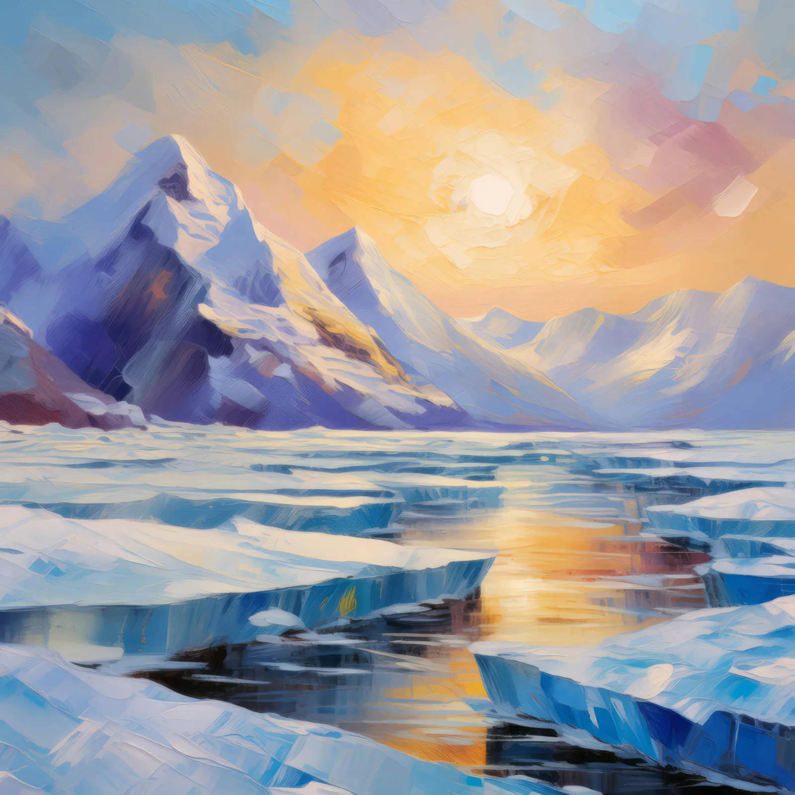 Arctic Ice Fields, a palette-knife oil landscape by Emma Mickelberg