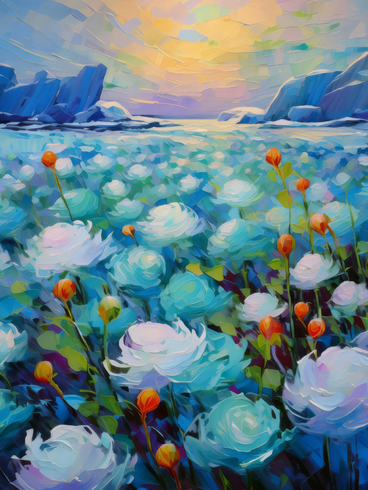 Arctic Ice Garden, a palette-knife oil landscape by Emma Mickelberg