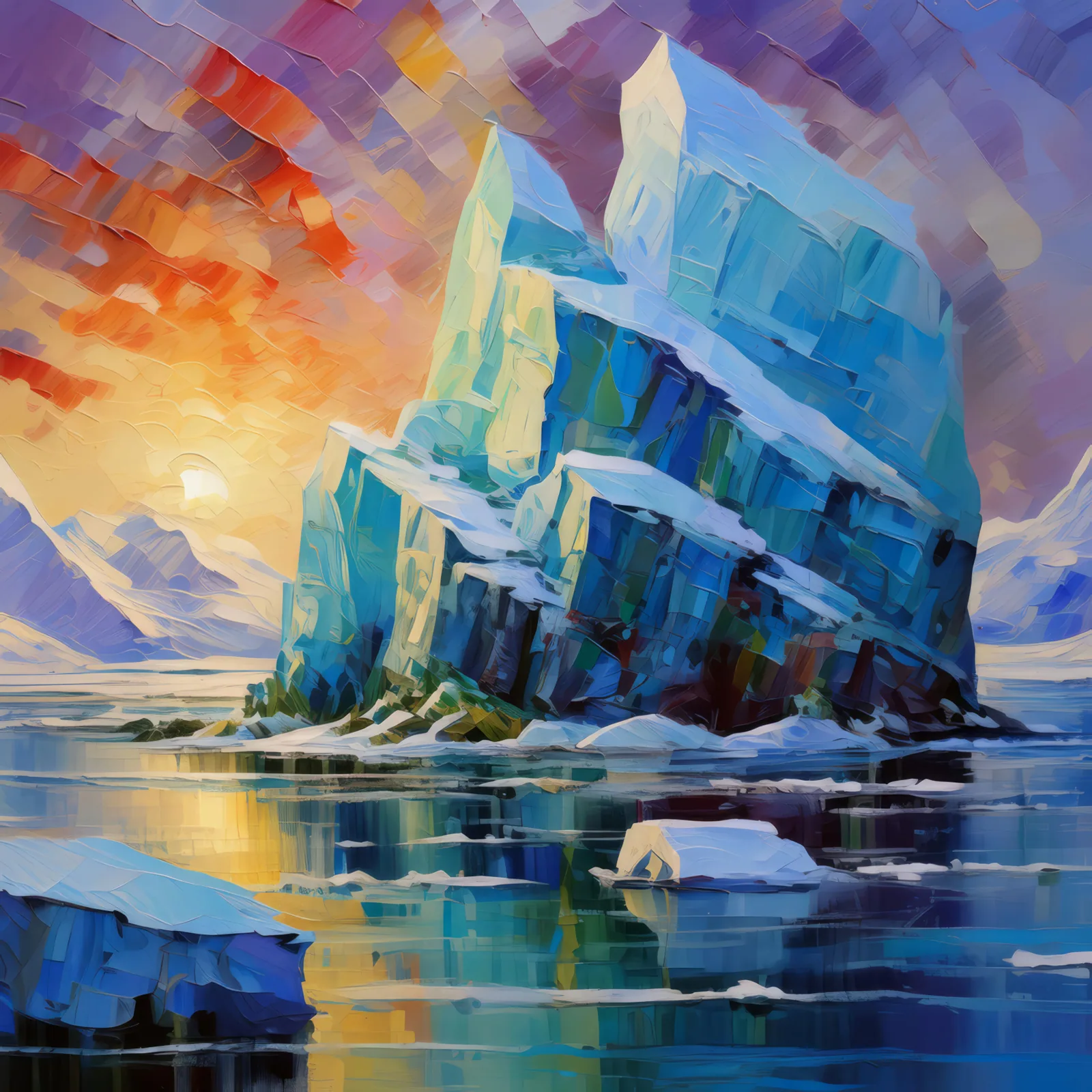 Arctic Ice Sculptures, a palette-knife oil landscape by Emma Mickelberg