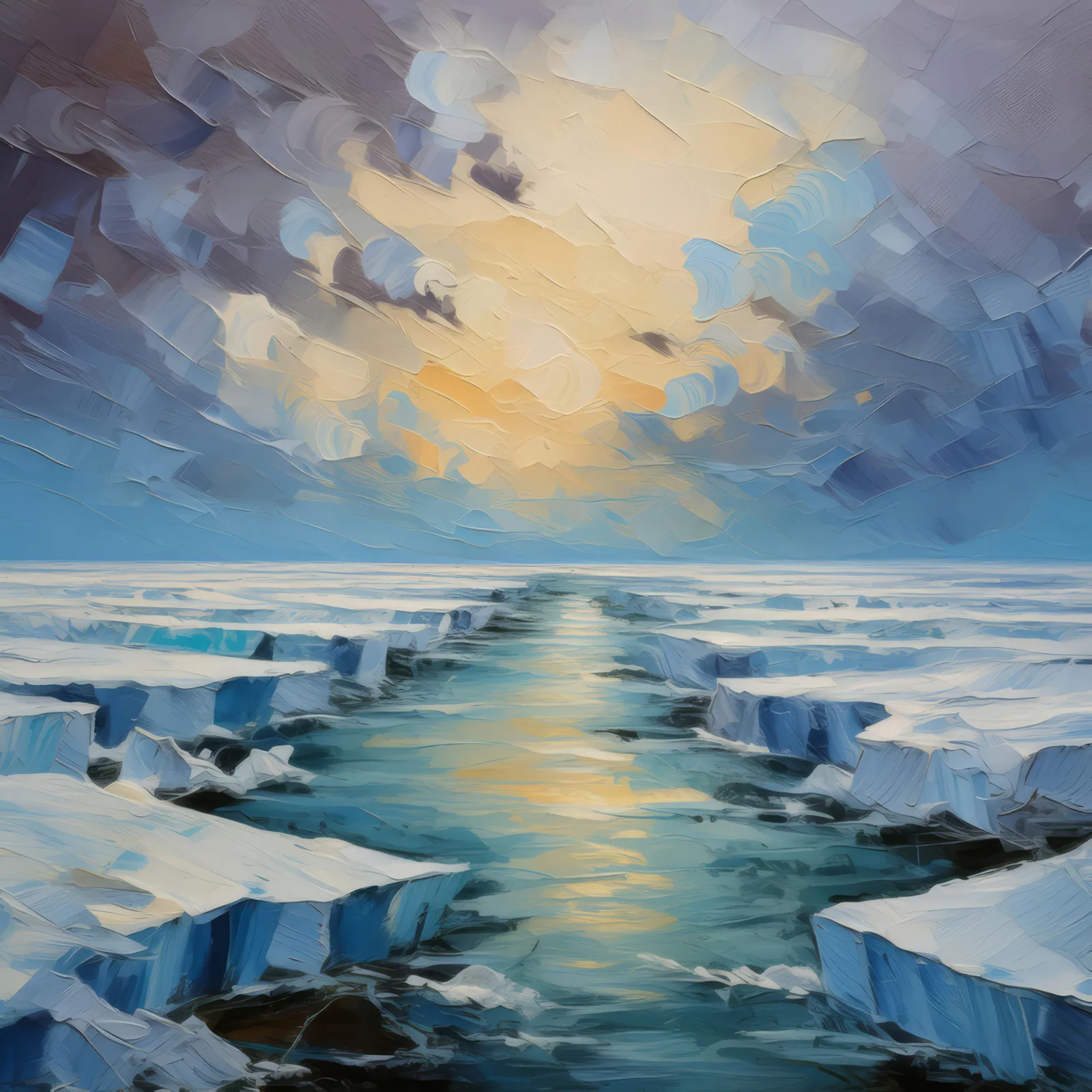 Arctic Ice Shelf, a palette-knife oil landscape by Emma Mickelberg