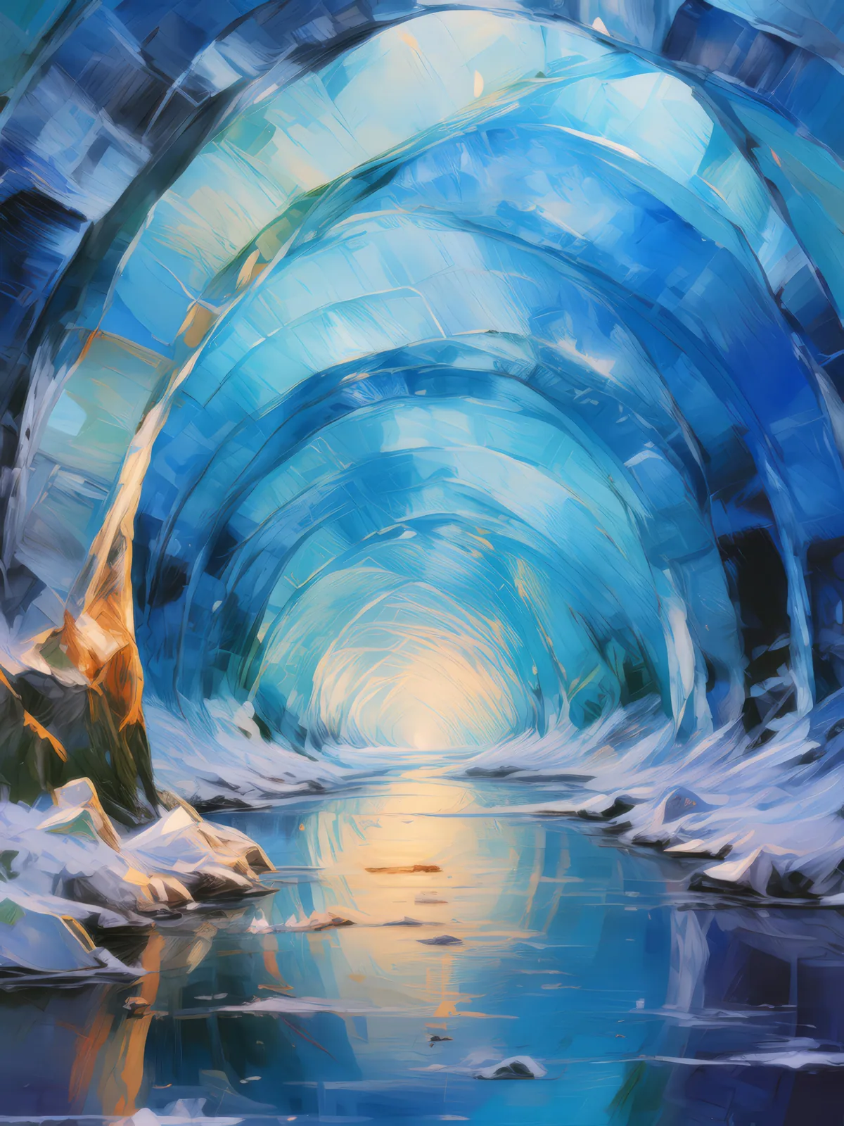 Arctic Ice Tunnel, a palette-knife oil landscape by Emma Mickelberg