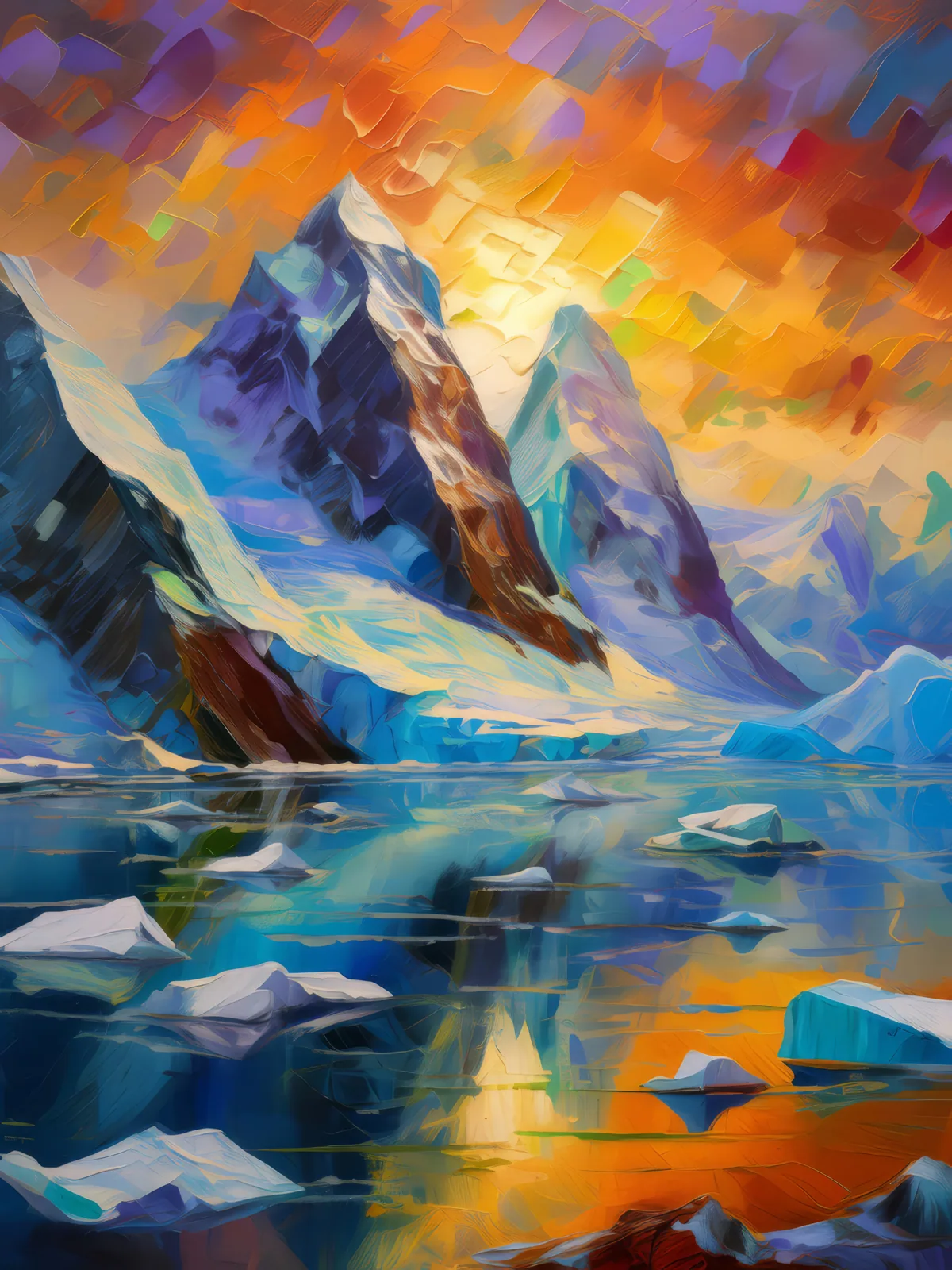 Arctic Iceberg Peaks, a palette-knife oil landscape by Emma Mickelberg