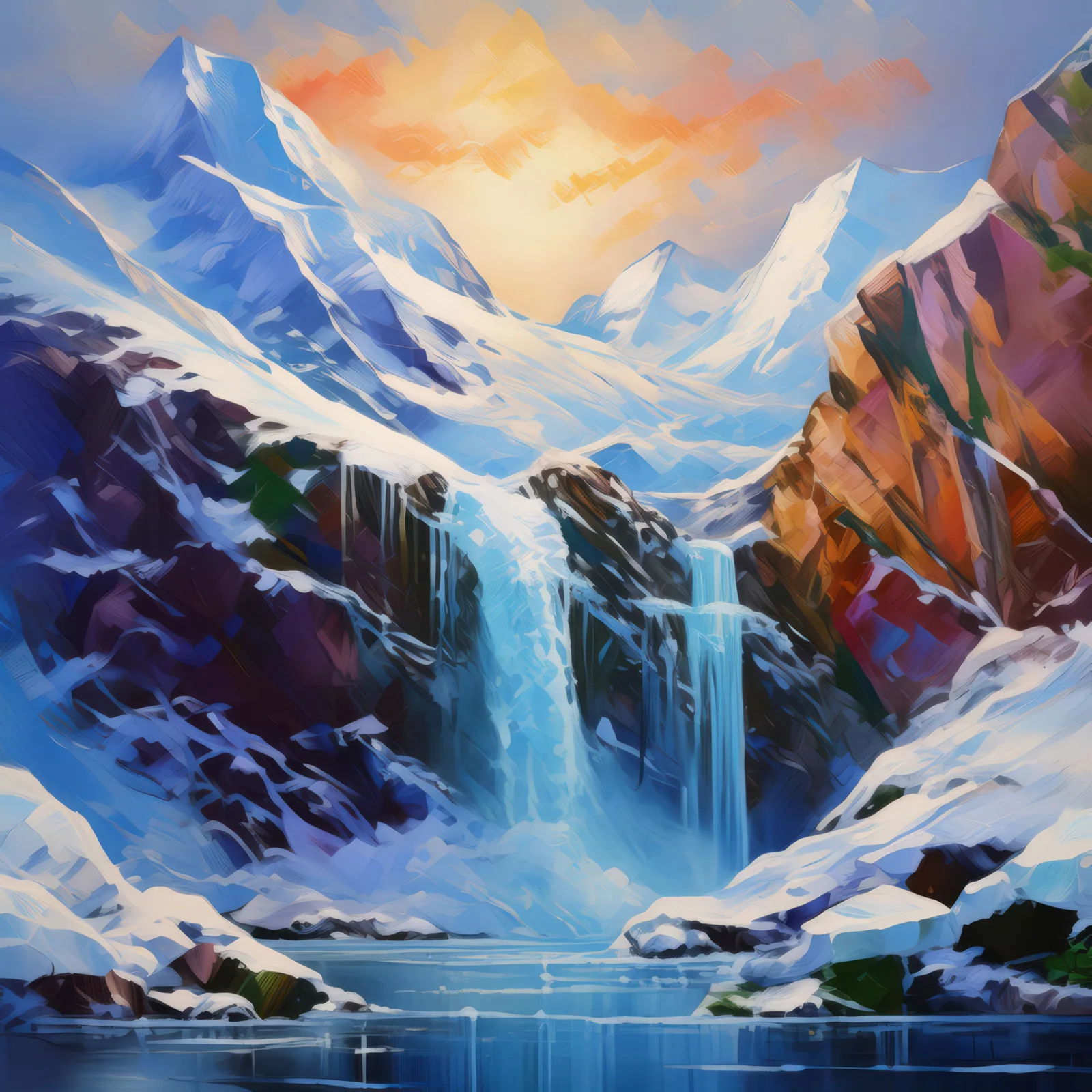 Arctic Icefall, a palette-knife oil landscape by Emma Mickelberg