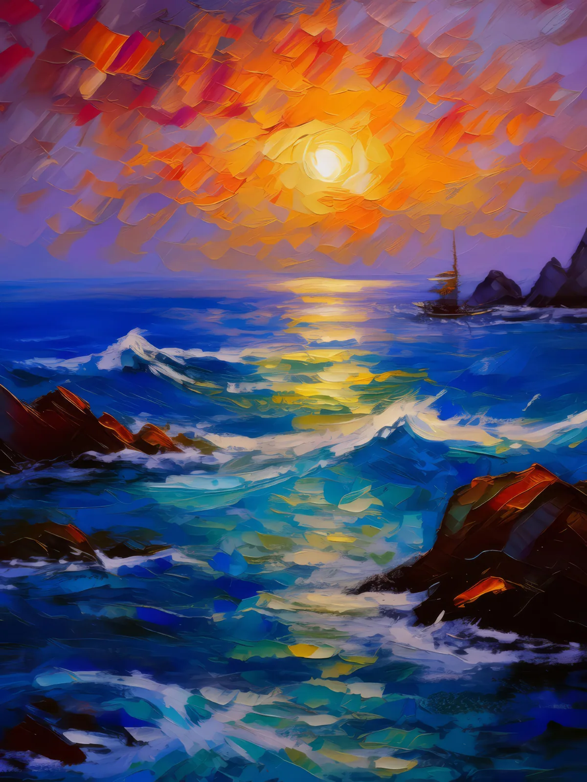 Arctic Midnight Glow, a palette-knife oil landscape by Emma Mickelberg