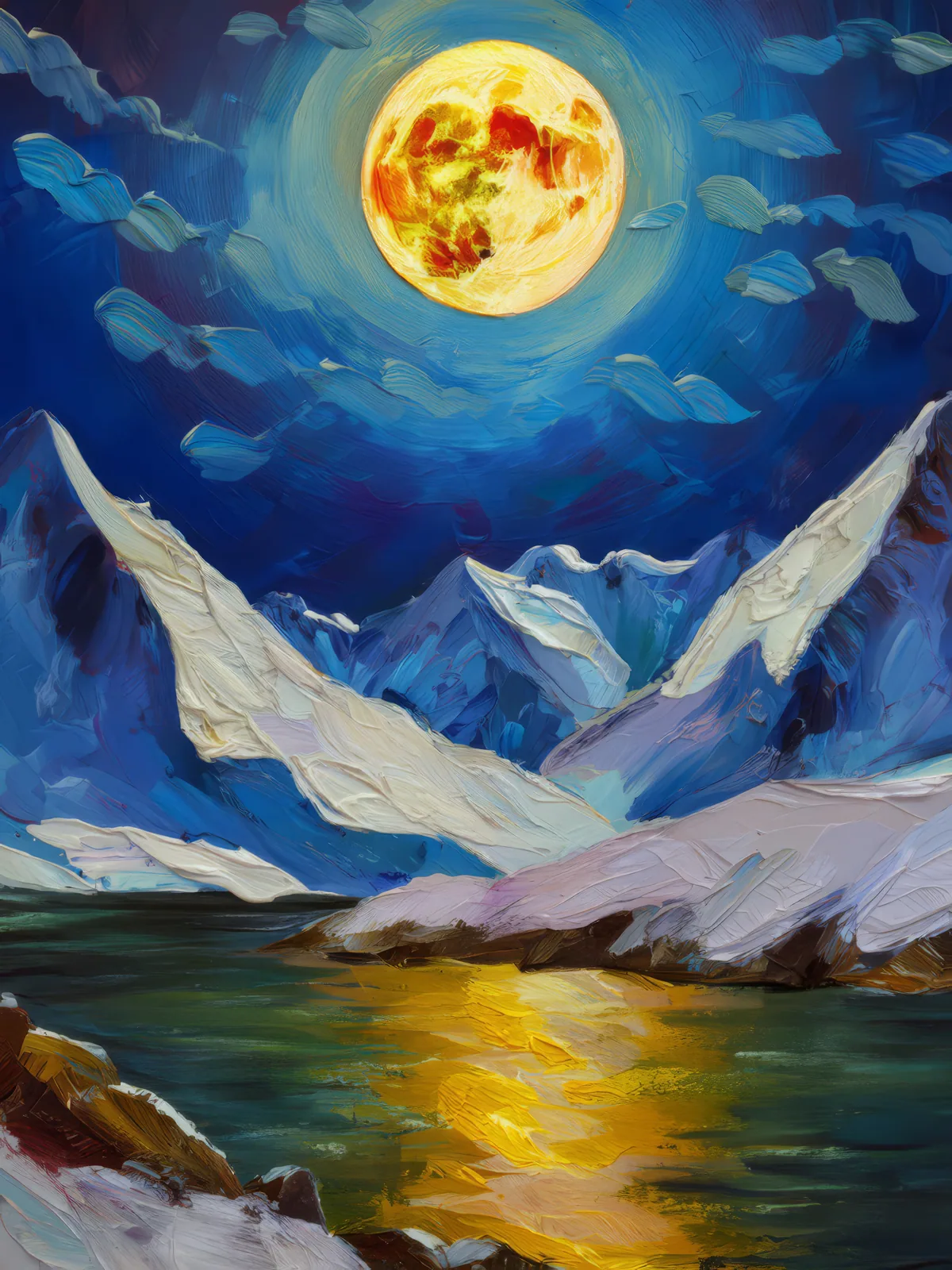 Arctic Mountain Glow, a palette-knife oil landscape by Emma Mickelberg