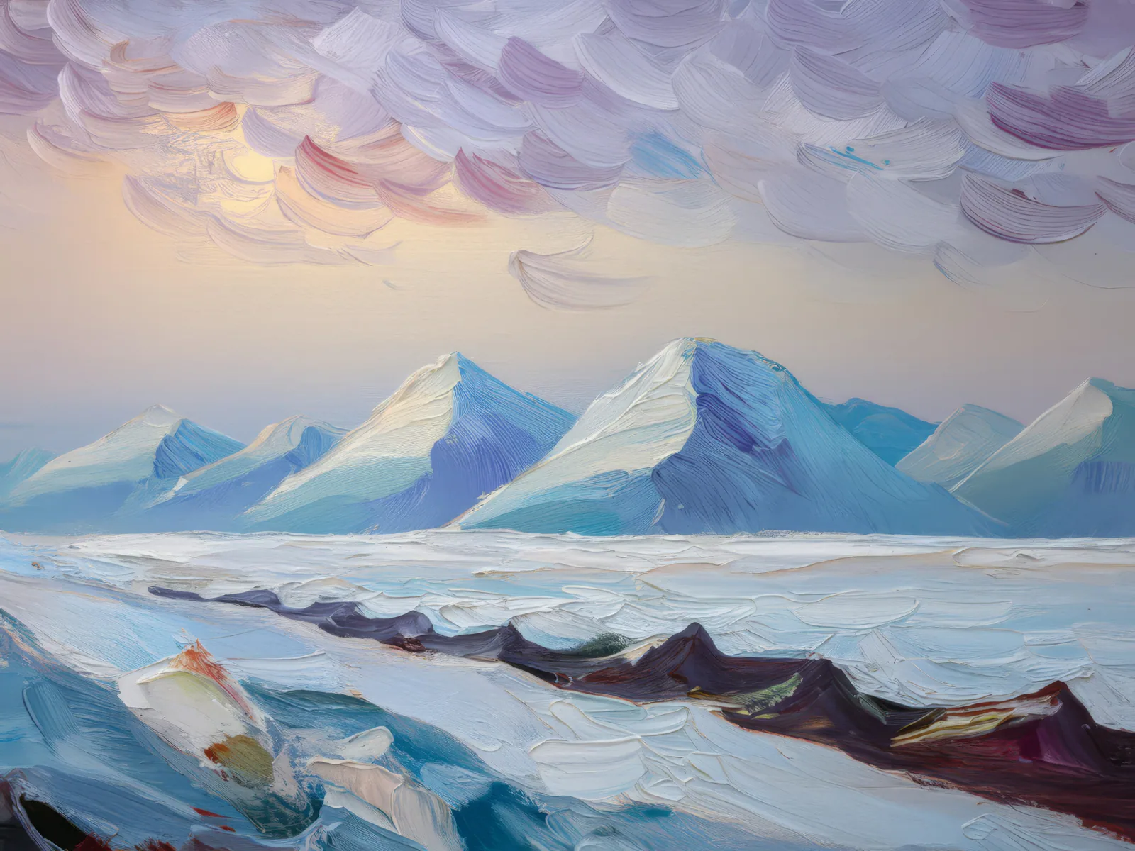 Arctic Mountain Horizon, a palette-knife oil landscape by Emma Mickelberg