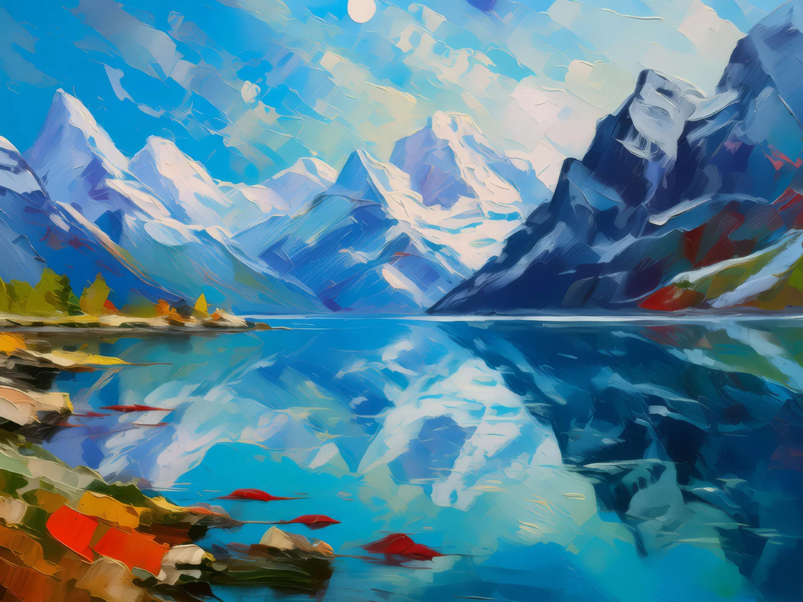 Arctic Mountain Lake, a palette-knife oil landscape by Emma Mickelberg