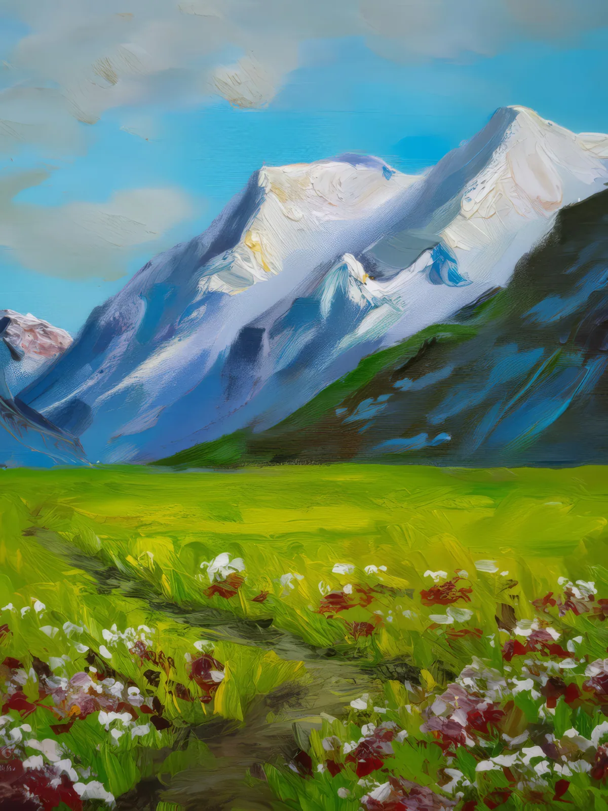Arctic Mountain Meadow, a palette-knife oil landscape by Emma Mickelberg