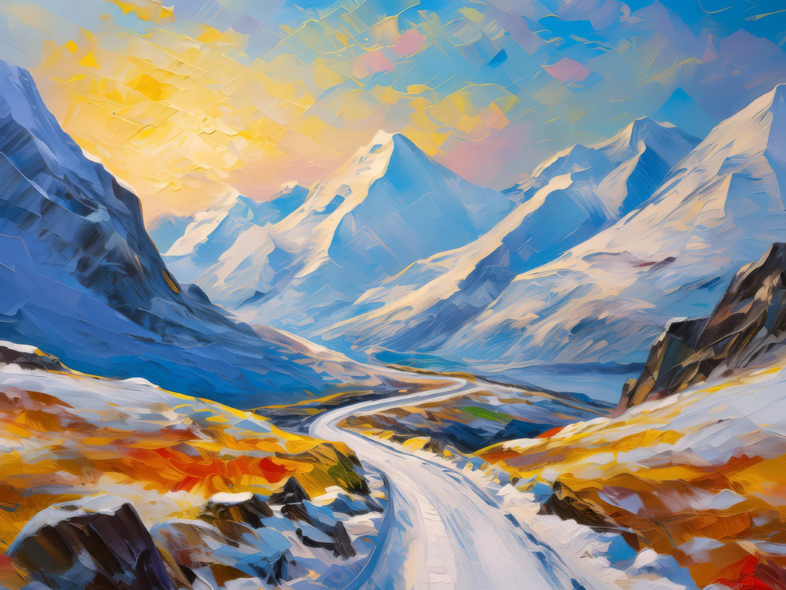 Arctic Mountain Pass, a palette-knife oil landscape by Emma Mickelberg