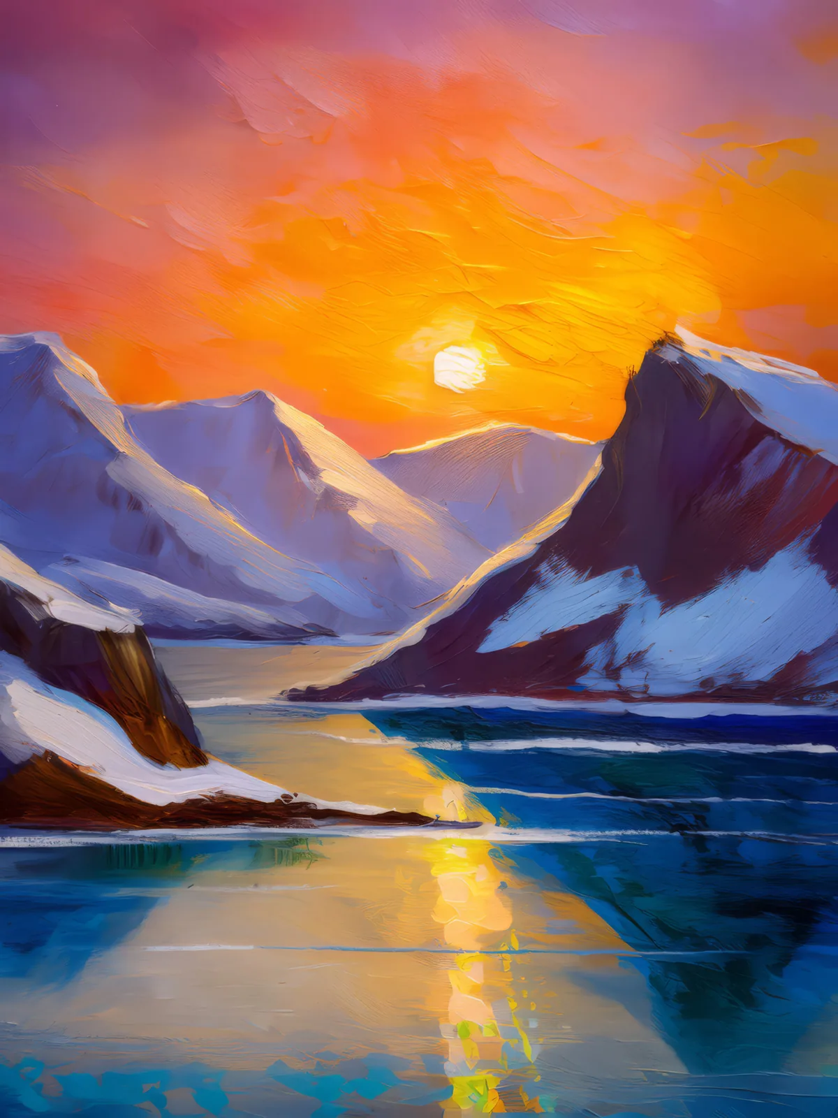 Arctic Mountain Shadows, a palette-knife oil landscape by Emma Mickelberg