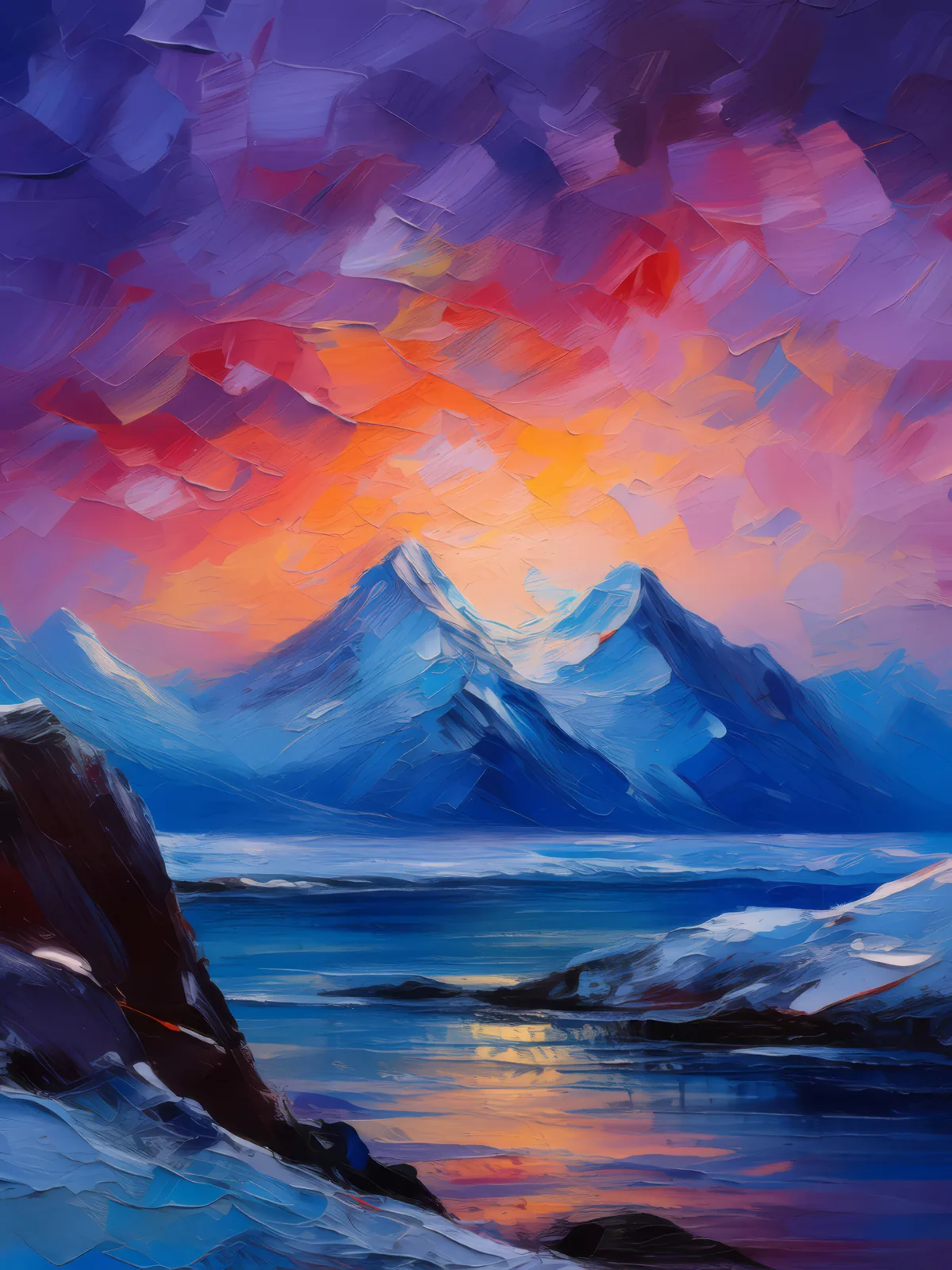 Arctic Mountain Twilight, a palette-knife oil landscape by Emma Mickelberg