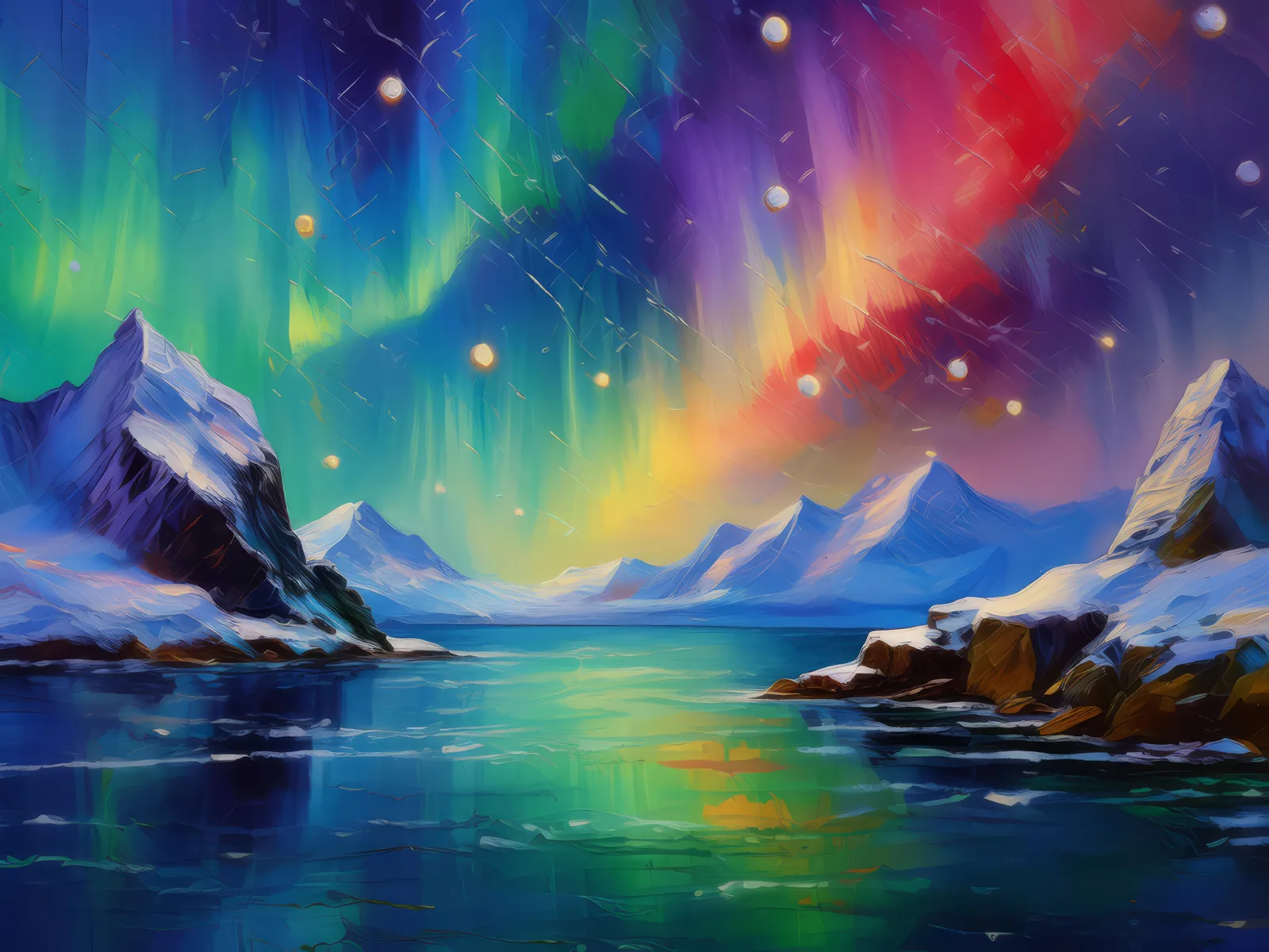 Arctic Ocean Aurora, a palette-knife oil landscape by Emma Mickelberg