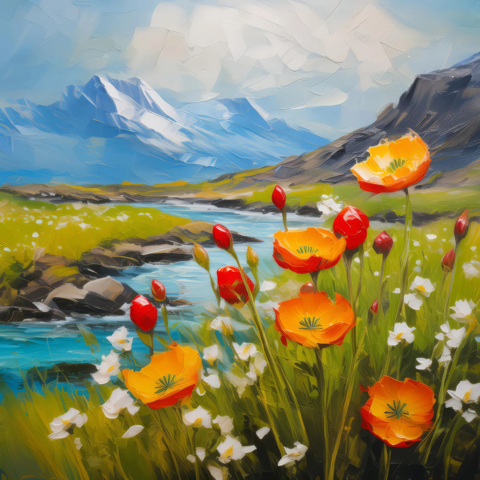 Arctic Poppies Blooming, a palette-knife oil landscape by Emma Mickelberg