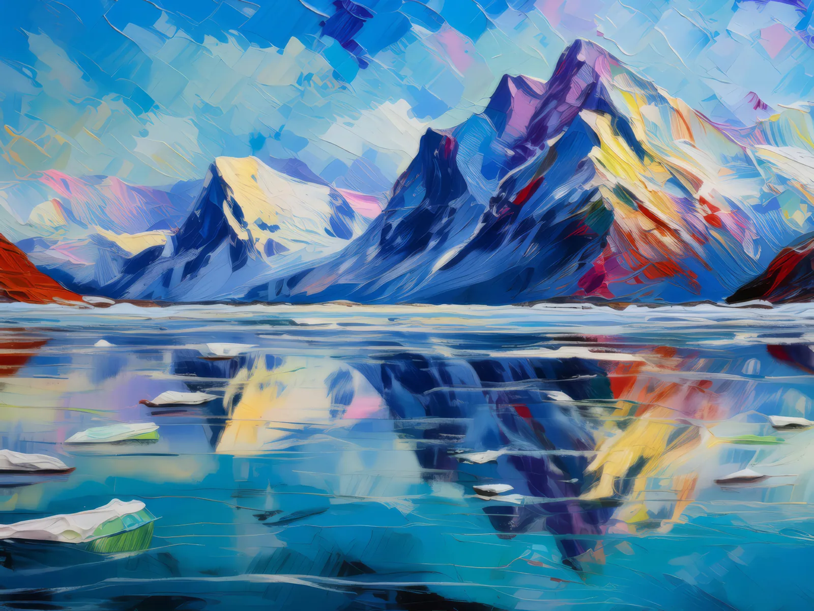 Arctic Sky Reflection, a palette-knife oil landscape by Emma Mickelberg