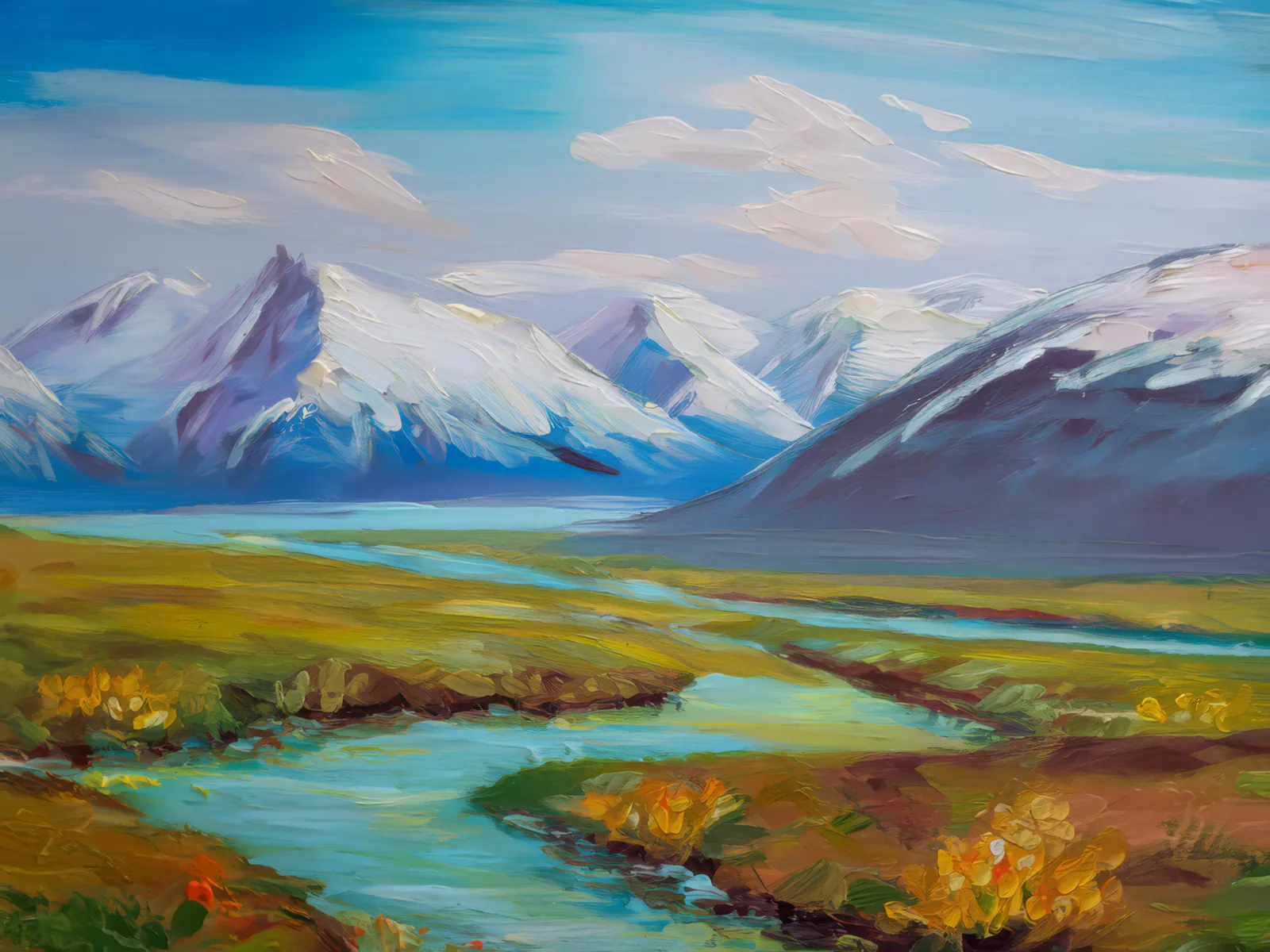 Arctic Tundra View, a palette-knife oil landscape by Emma Mickelberg