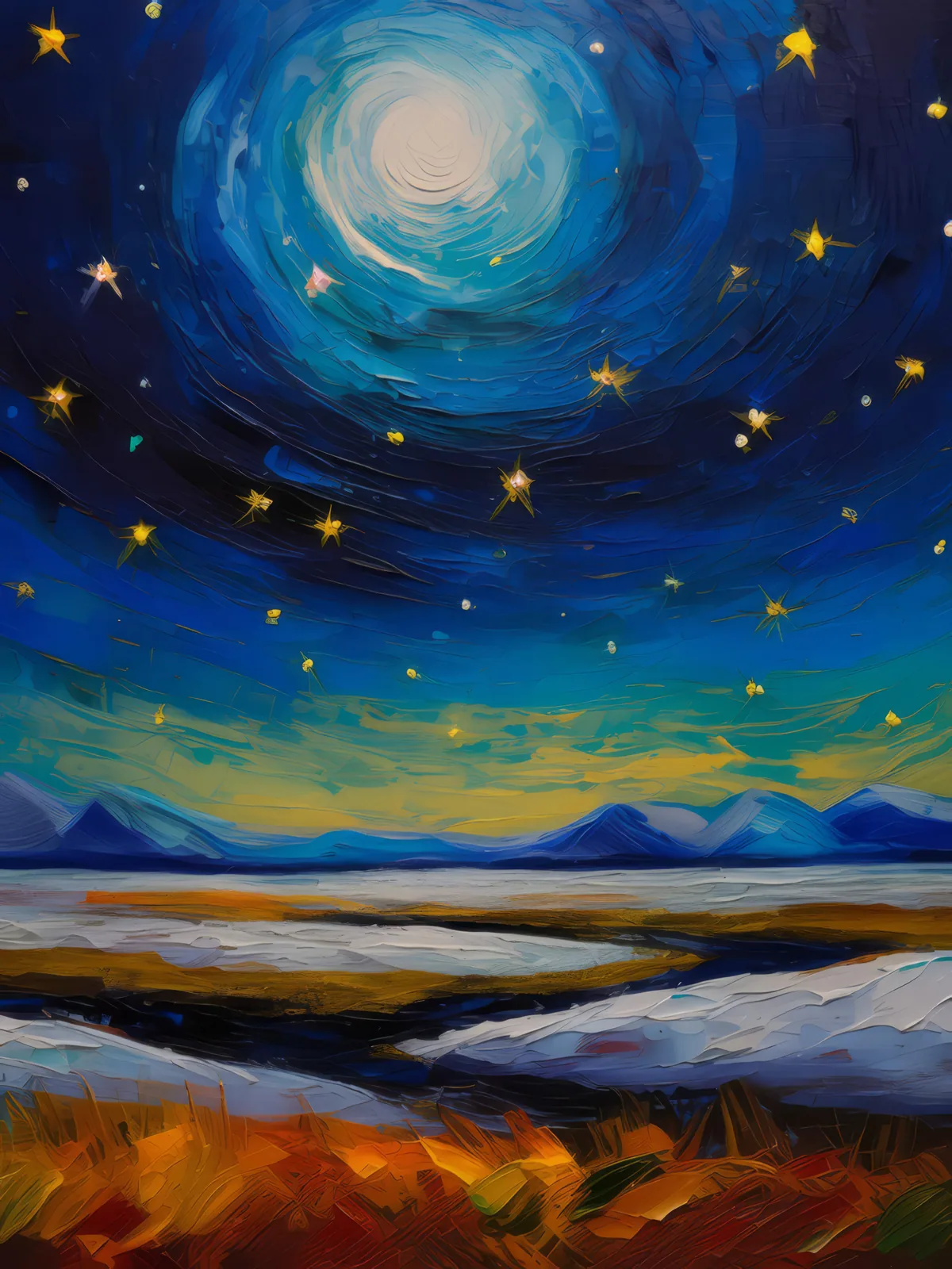 Arctic Tundra's Quiet Night, a palette-knife oil landscape by Emma Mickelberg