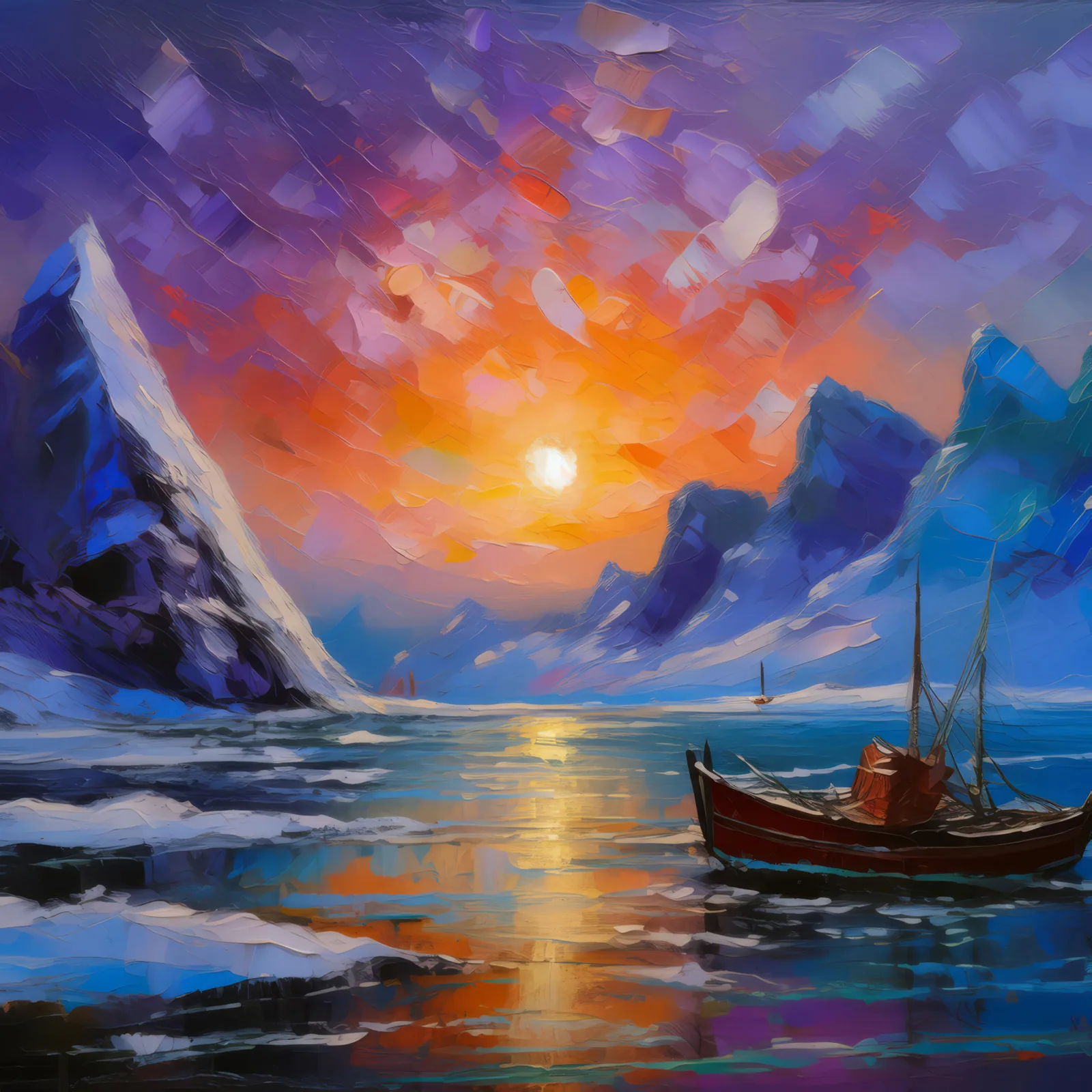 Arctic Twilight, a palette-knife oil landscape by Emma Mickelberg