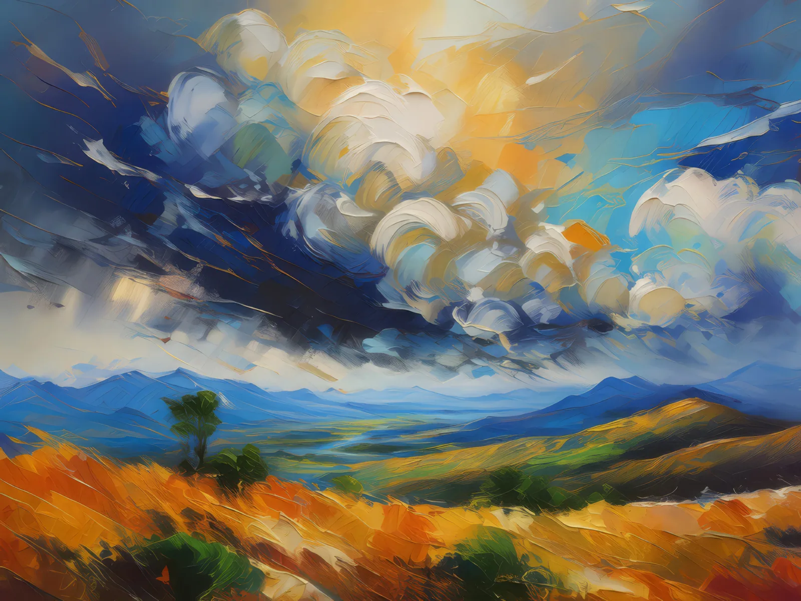 Asperitas Clouds over Plateau, a palette-knife oil landscape by Emma Mickelberg