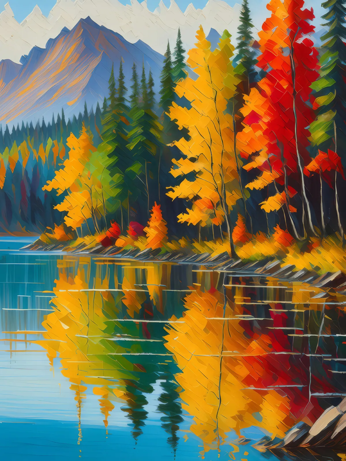 Autumn Boreal Reflections, a palette-knife oil landscape by Emma Mickelberg