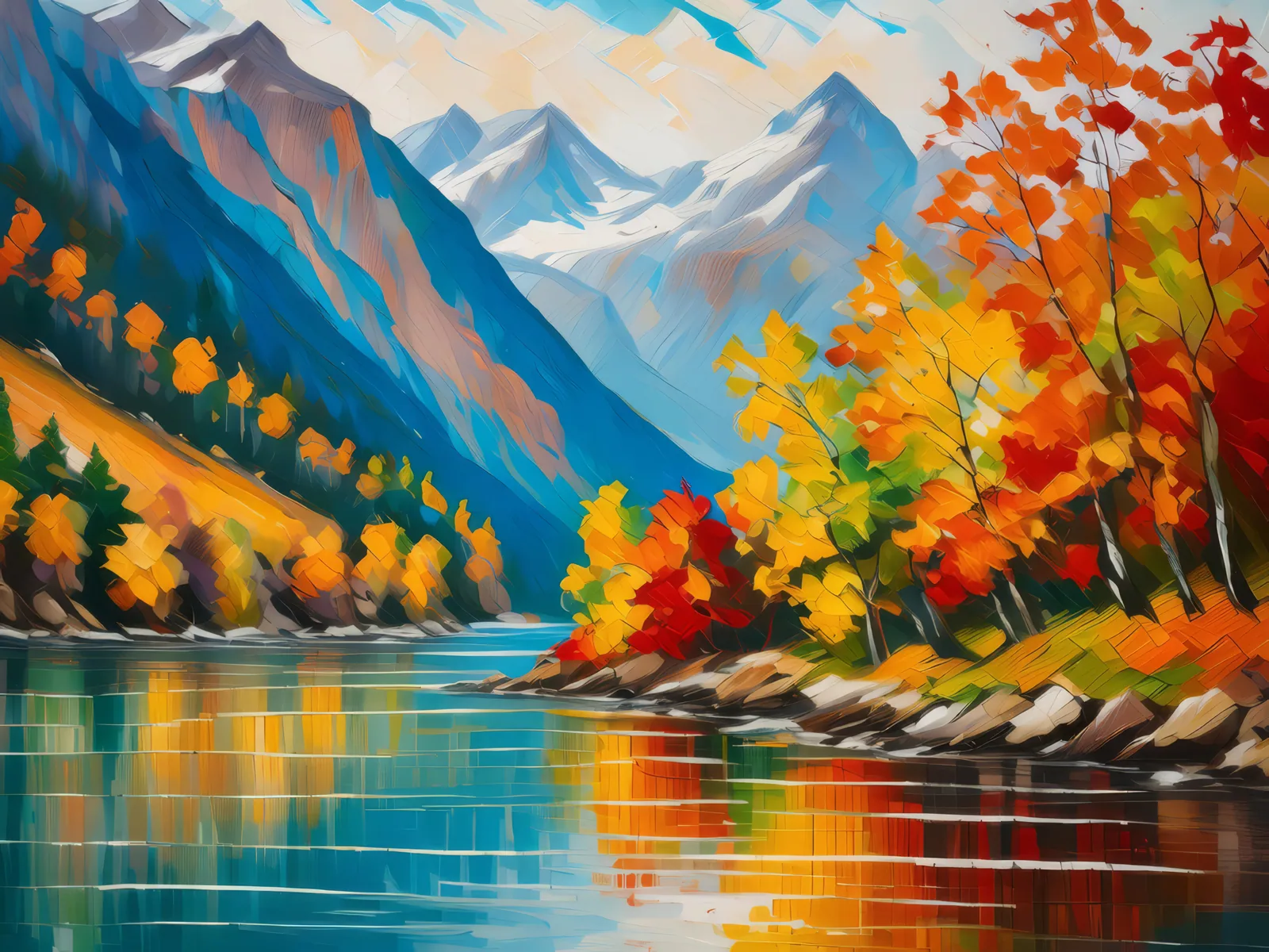 Autumn Colors Along the Fjord, a palette-knife oil landscape by Emma Mickelberg