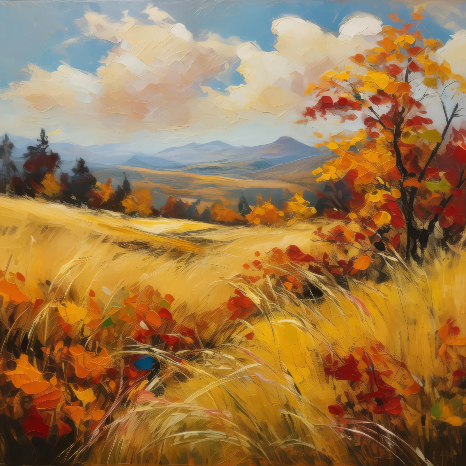 Autumn Colors Grassland, a palette-knife oil landscape by Emma Mickelberg