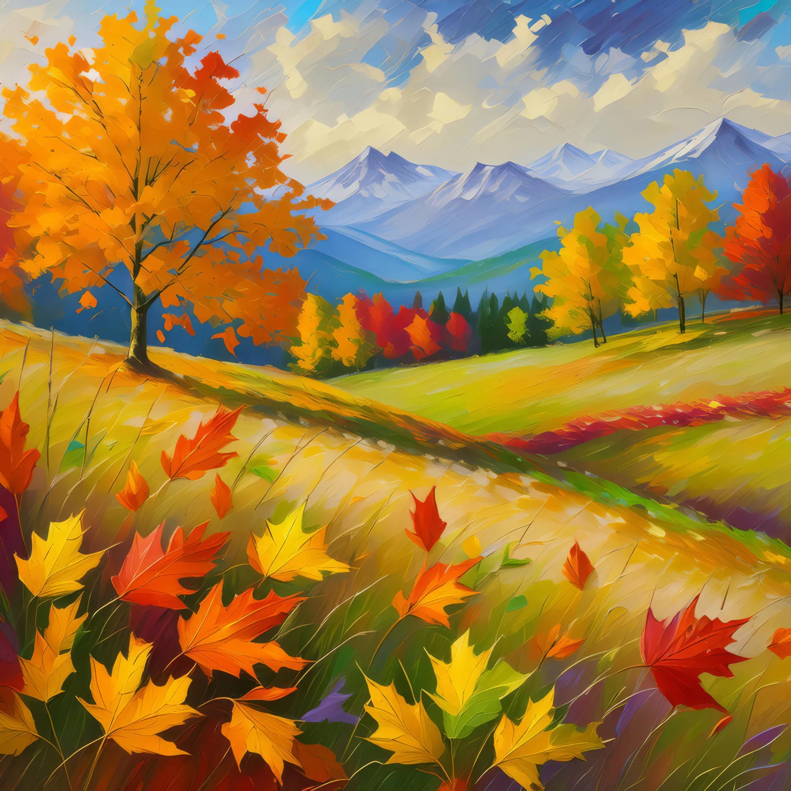 Autumn Colors in Grassland, a palette-knife oil landscape by Emma Mickelberg