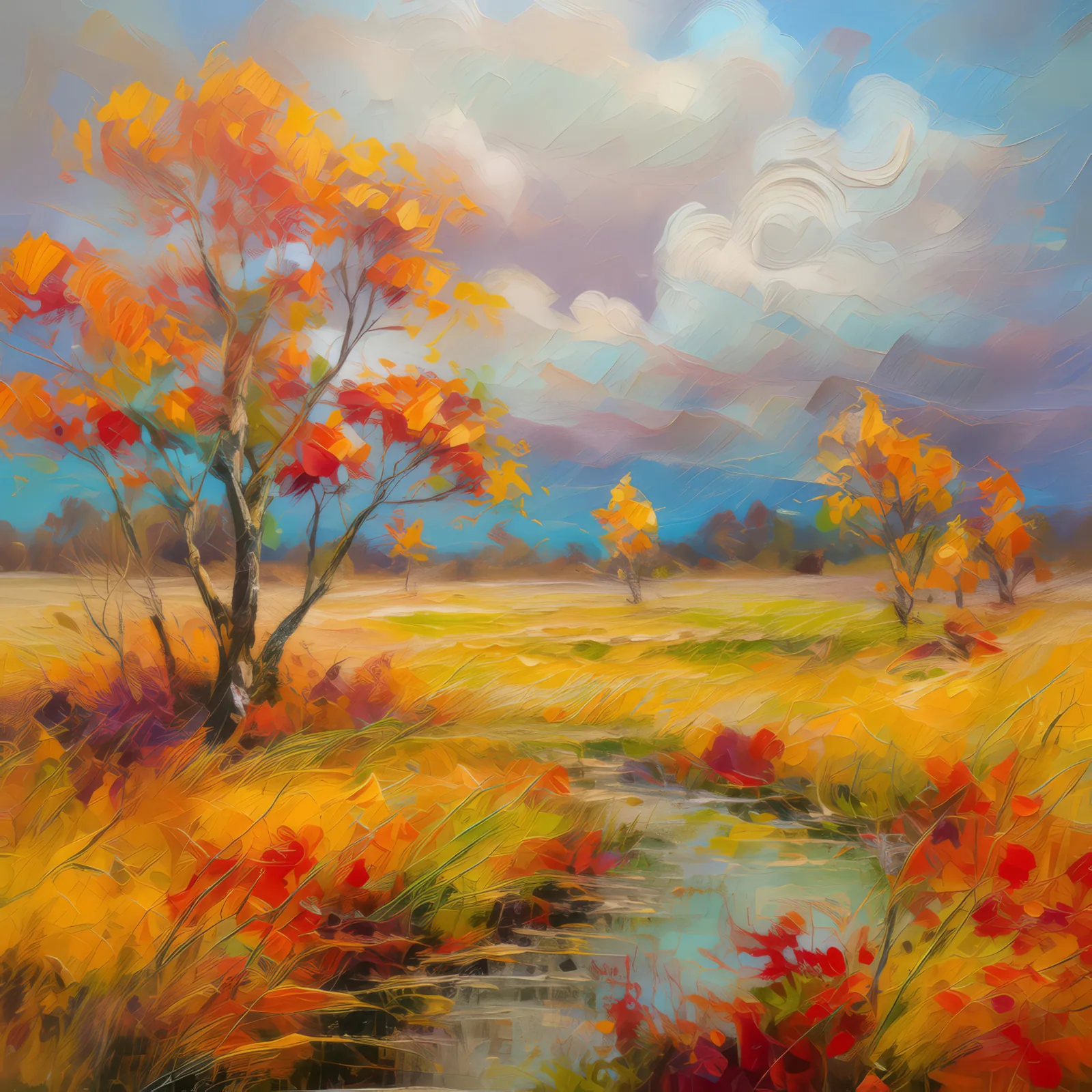 Autumn Colors on Moor, a palette-knife oil landscape by Emma Mickelberg