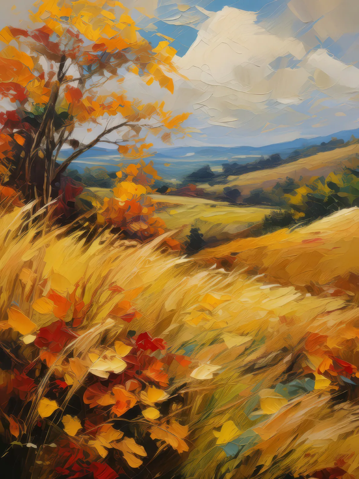 Autumn Grassland Colors, a palette-knife oil landscape by Emma Mickelberg