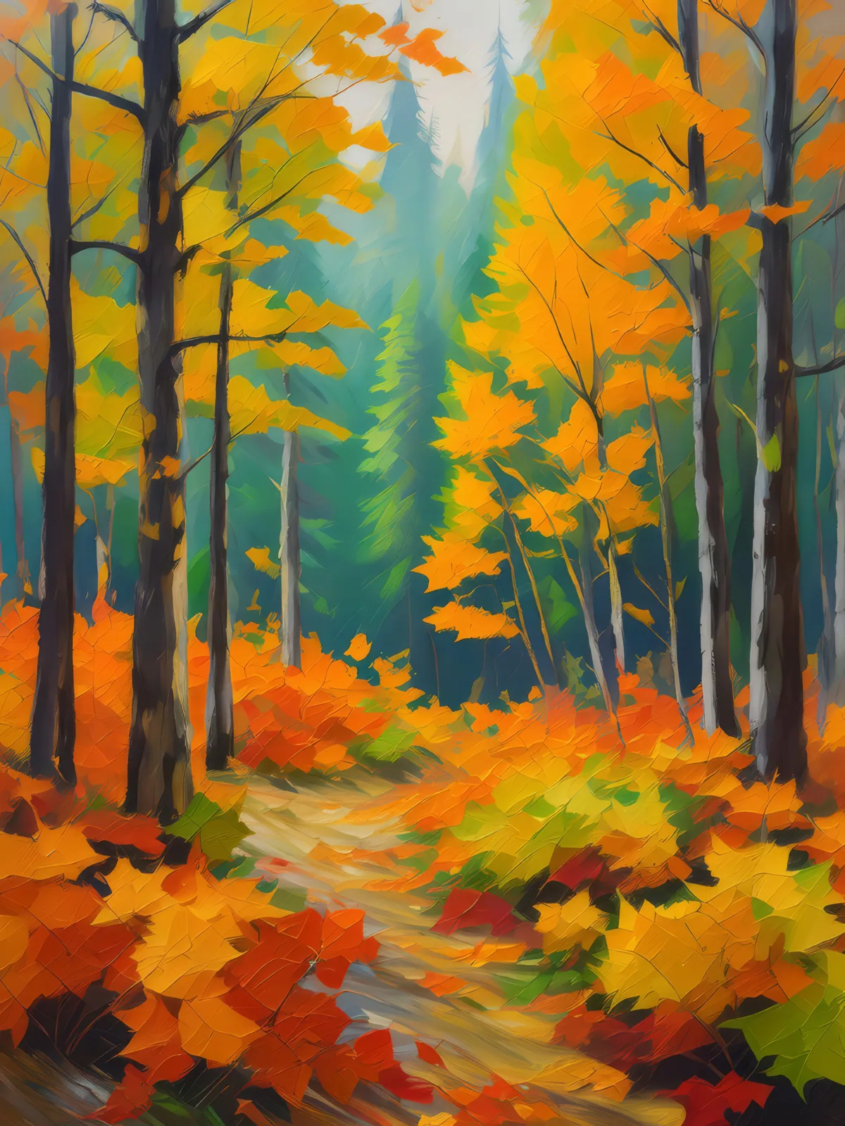 Autumn in Boreal Forest, a palette-knife oil landscape by Emma Mickelberg
