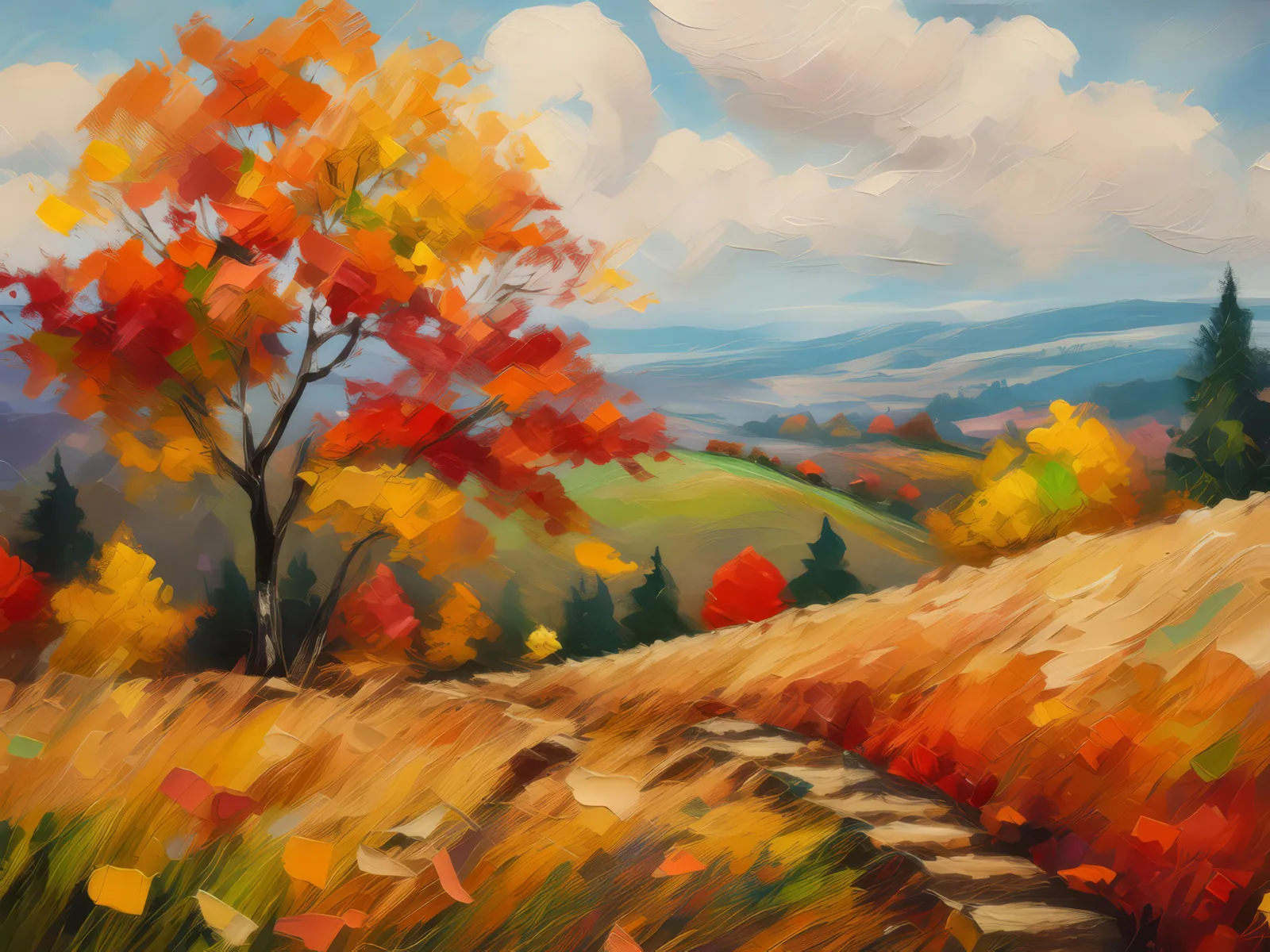 Autumn Knoll Painting, a palette-knife oil landscape by Emma Mickelberg