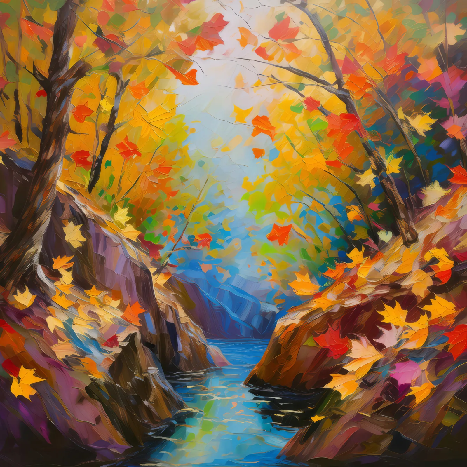 Autumn Leaves Chasm, a palette-knife oil landscape by Emma Mickelberg